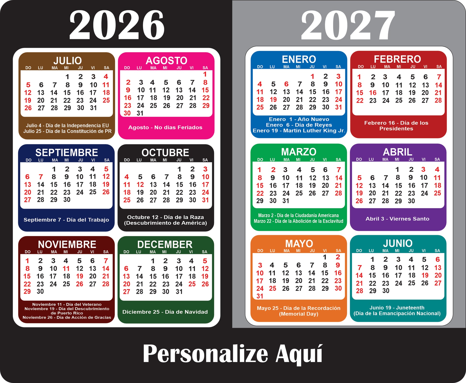 2026-2027 Calendar Mouse Pad with Holidays Non-Slip Rubber Base Desk Mat Office Gift Pick & Promo