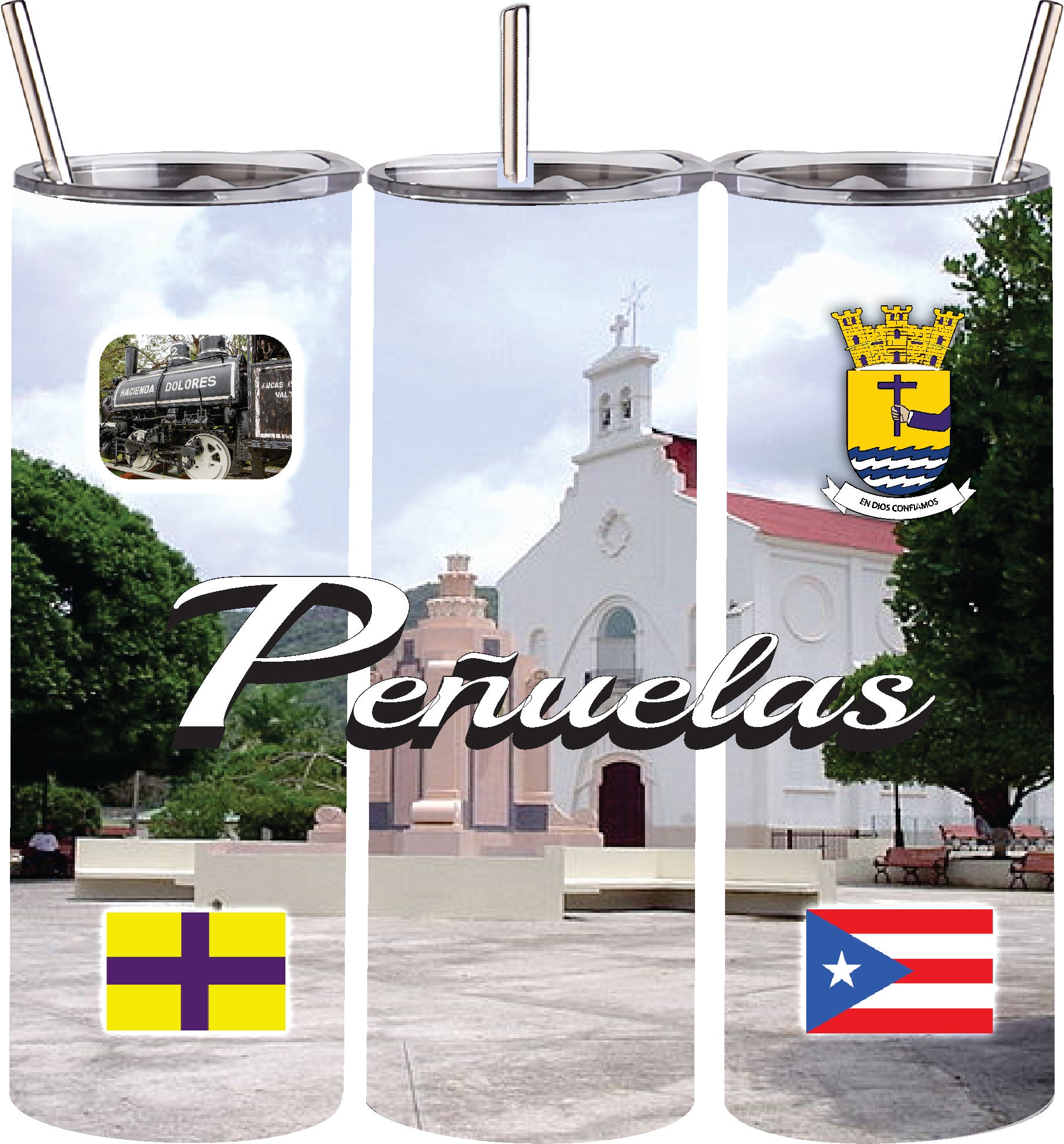 Puerto Rico and 78 Tows 20oz Double Wall S. Steel Tumbler with Straw Hot & Cold