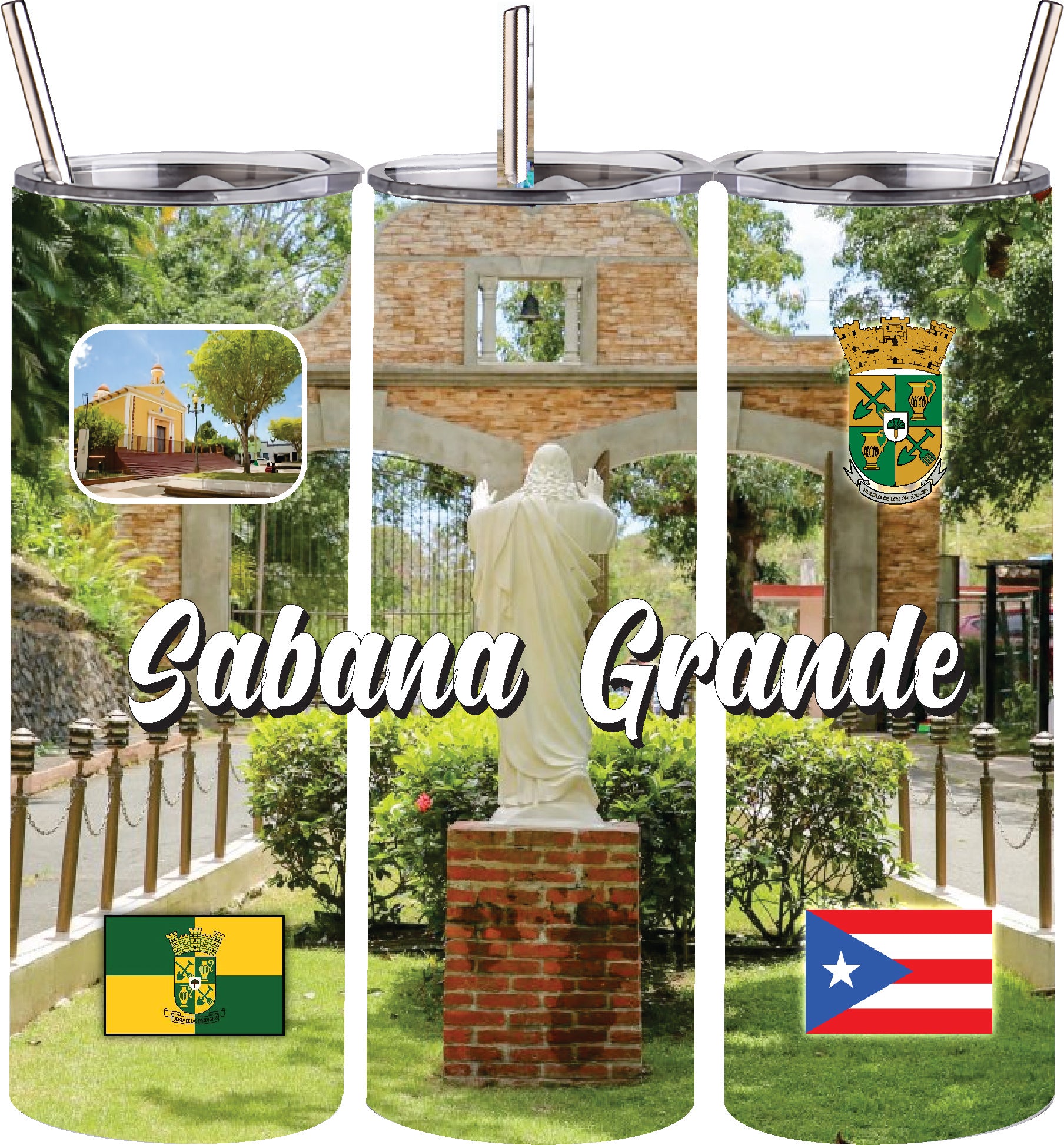 Puerto Rico and 78 Tows 20oz Double Wall S. Steel Tumbler with Straw Hot & Cold