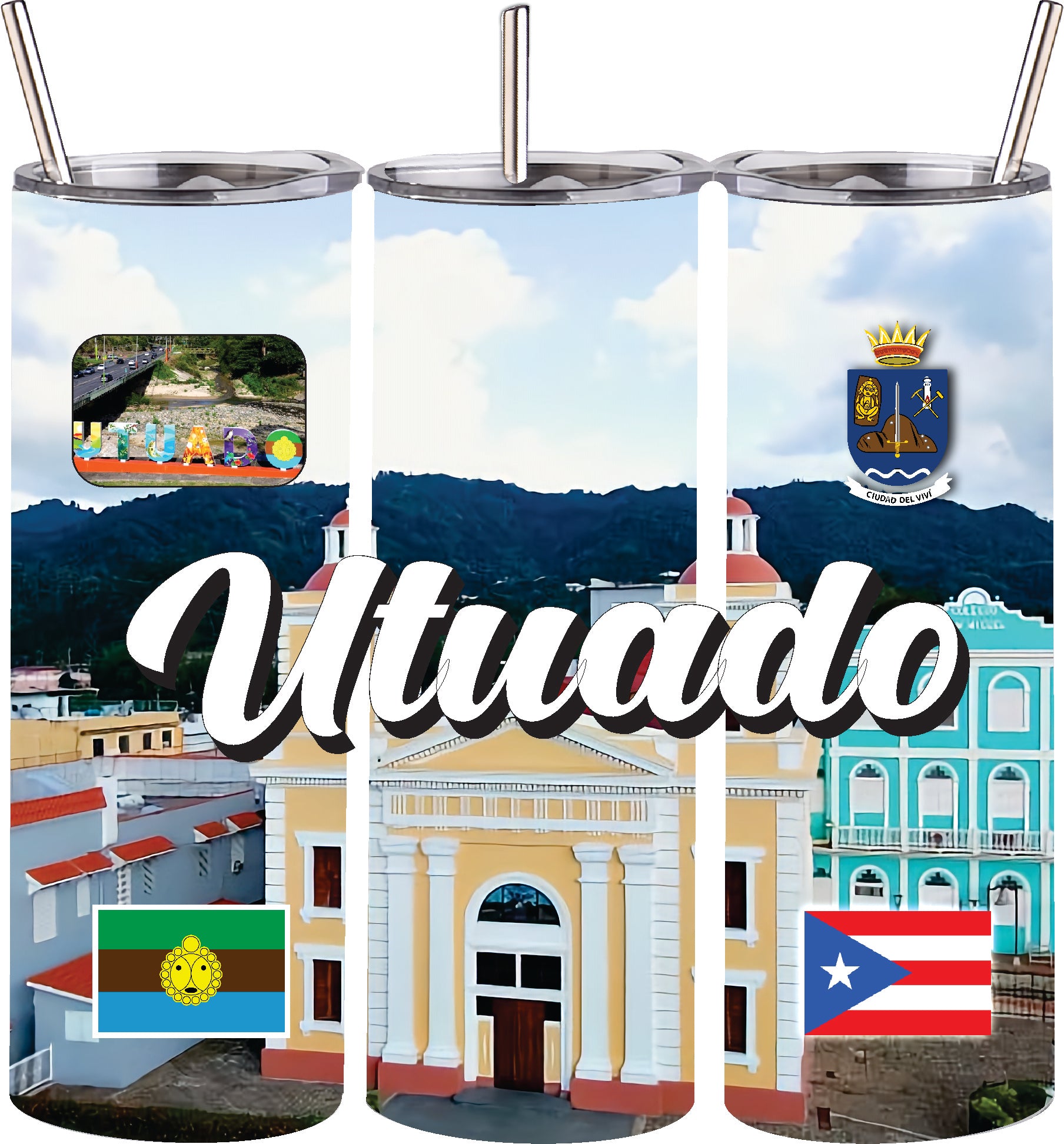 Puerto Rico and 78 Tows 20oz Double Wall S. Steel Tumbler with Straw Hot & Cold