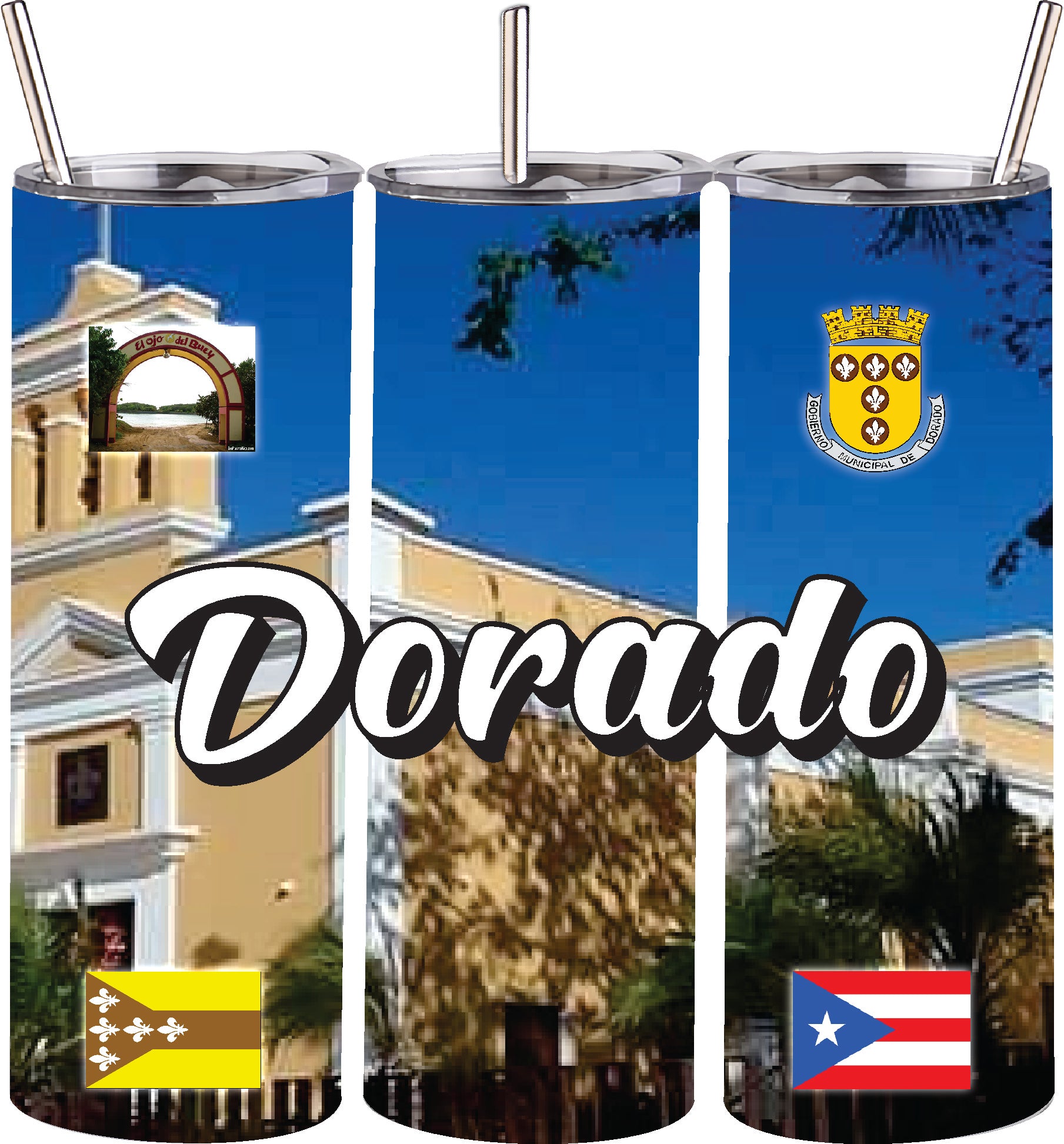 Puerto Rico and 78 Tows 20oz Double Wall S. Steel Tumbler with Straw Hot & Cold