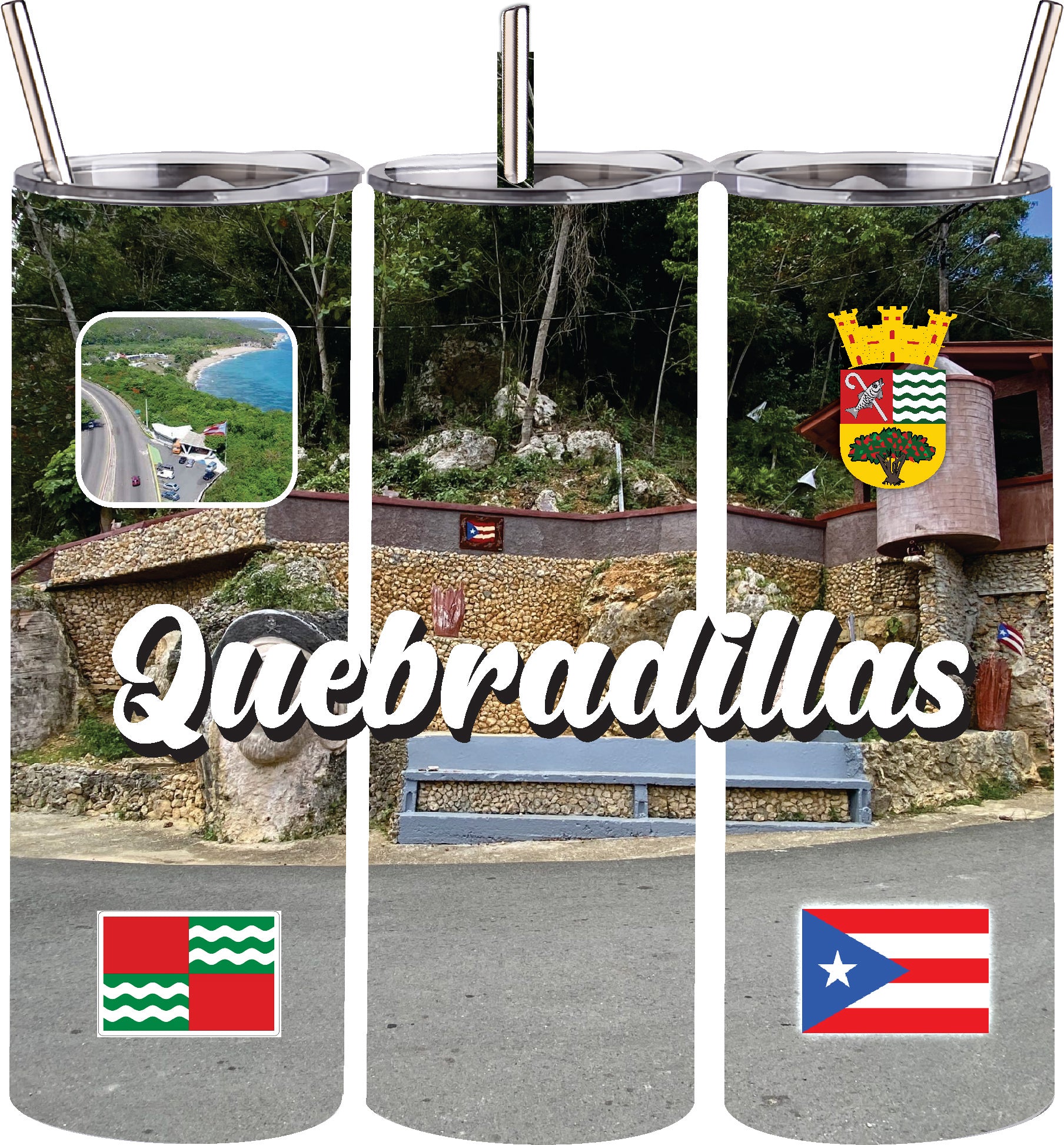 Puerto Rico and 78 Tows 20oz Double Wall S. Steel Tumbler with Straw Hot & Cold