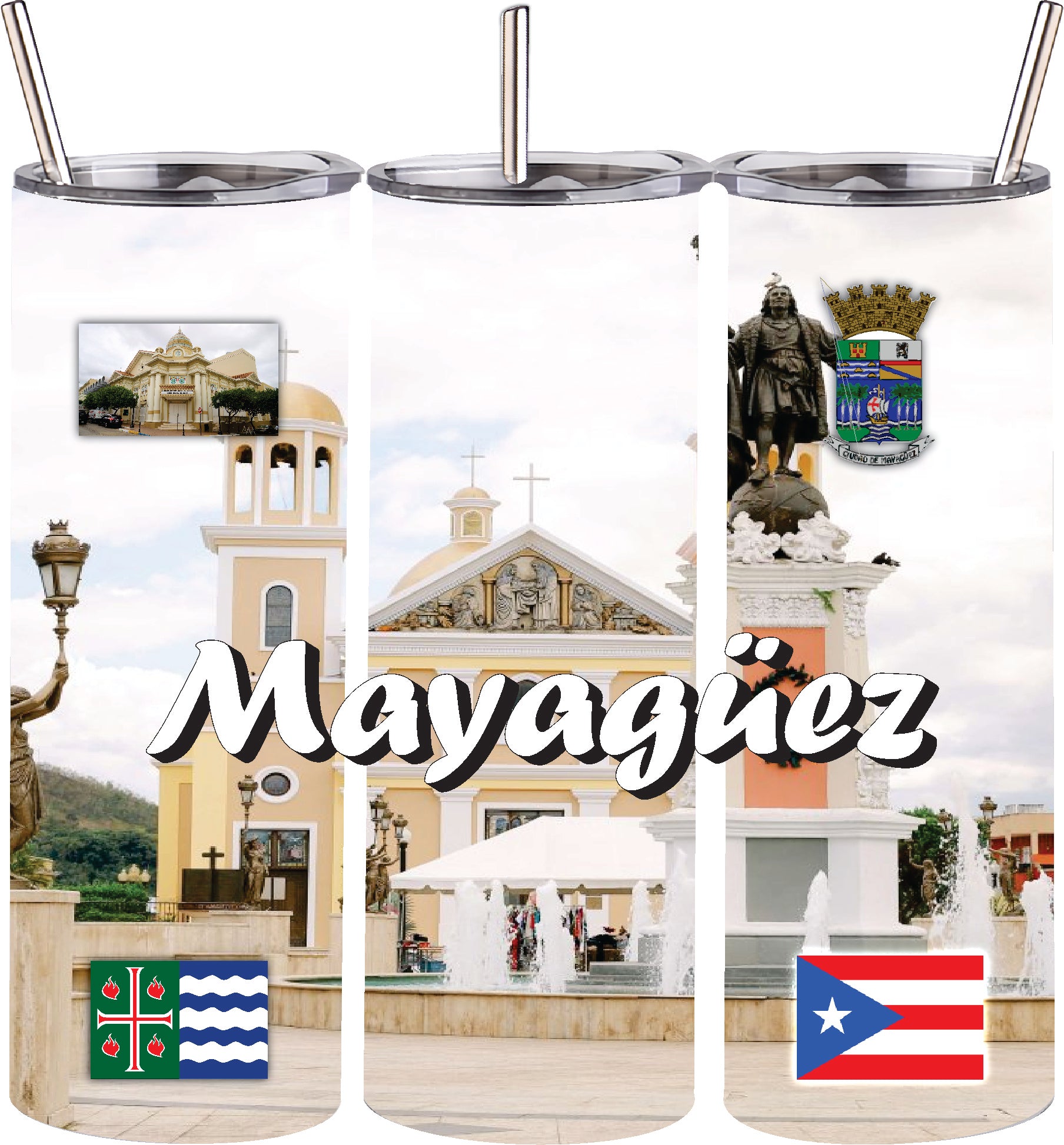 Puerto Rico and 78 Tows 20oz Double Wall S. Steel Tumbler with Straw Hot & Cold