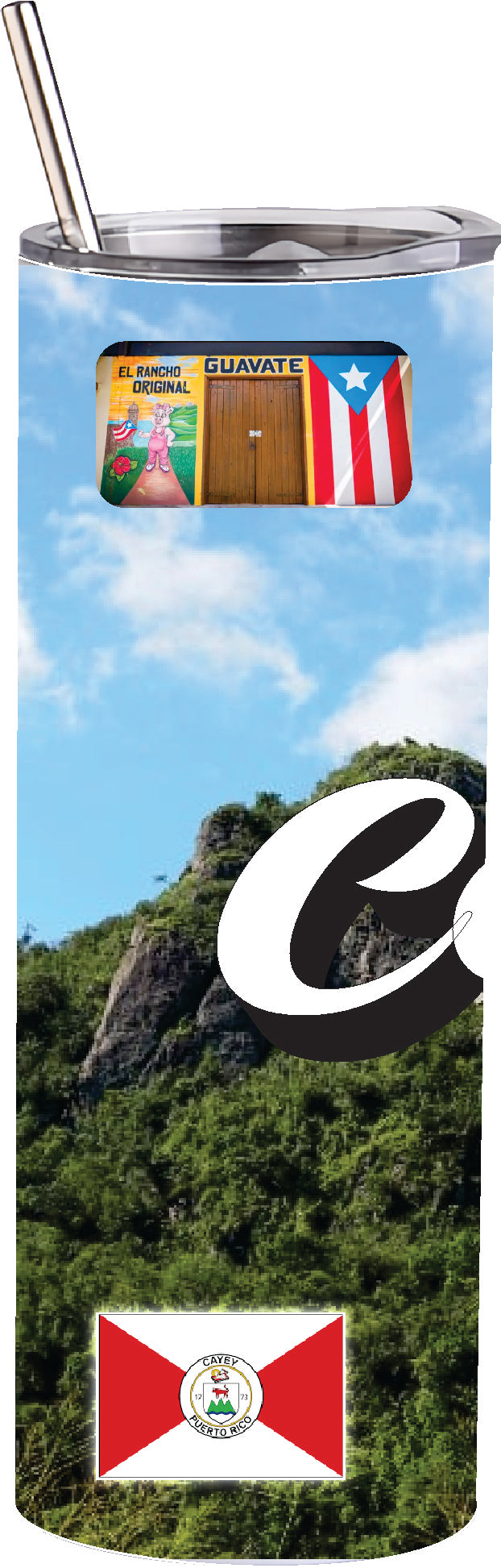 Cayey, Puerto Rico 20oz Double Wall S. Steel Tumbler with Straw Hot & Cold Tumbler 20oz