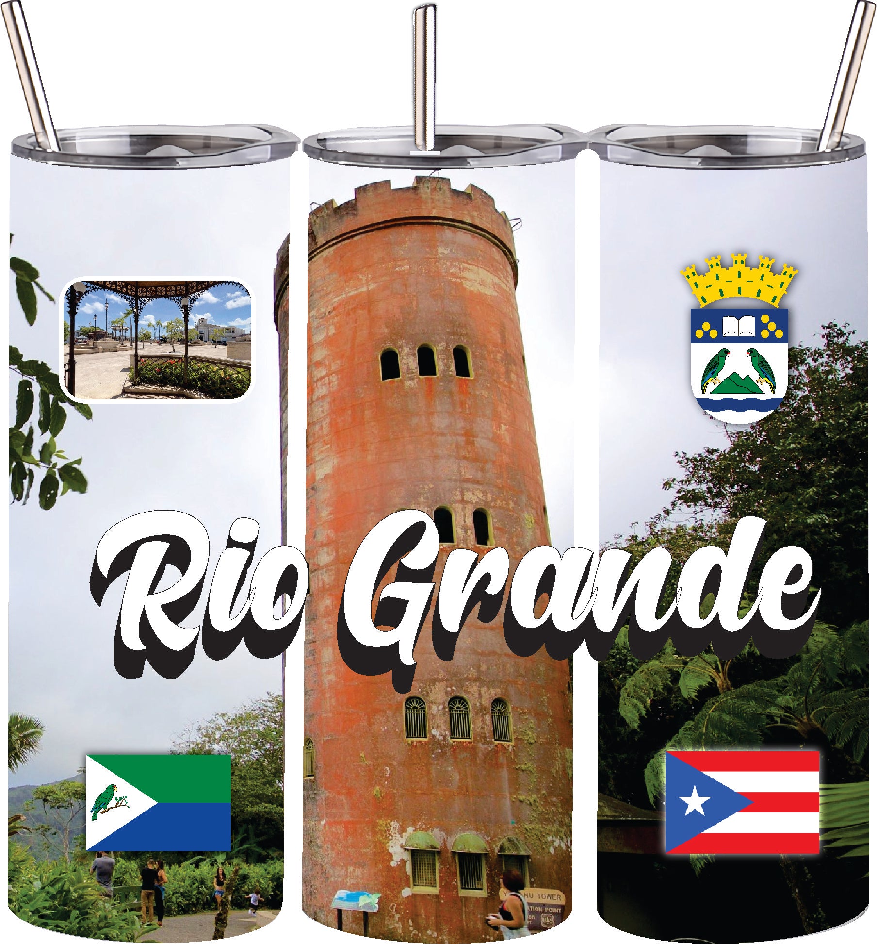 Puerto Rico and 78 Tows 20oz Double Wall S. Steel Tumbler with Straw Hot & Cold