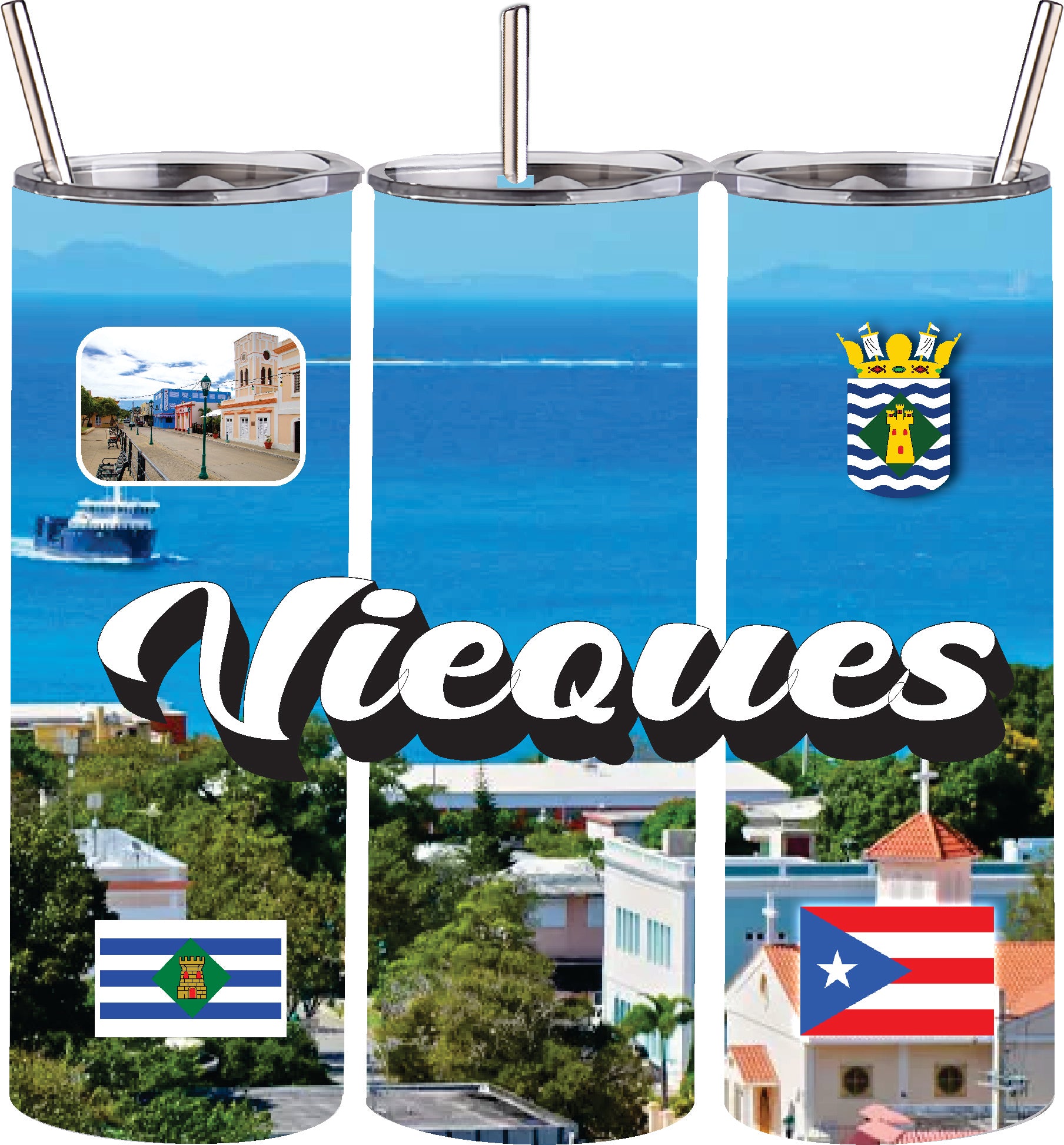 Puerto Rico and 78 Tows 20oz Double Wall S. Steel Tumbler with Straw Hot & Cold