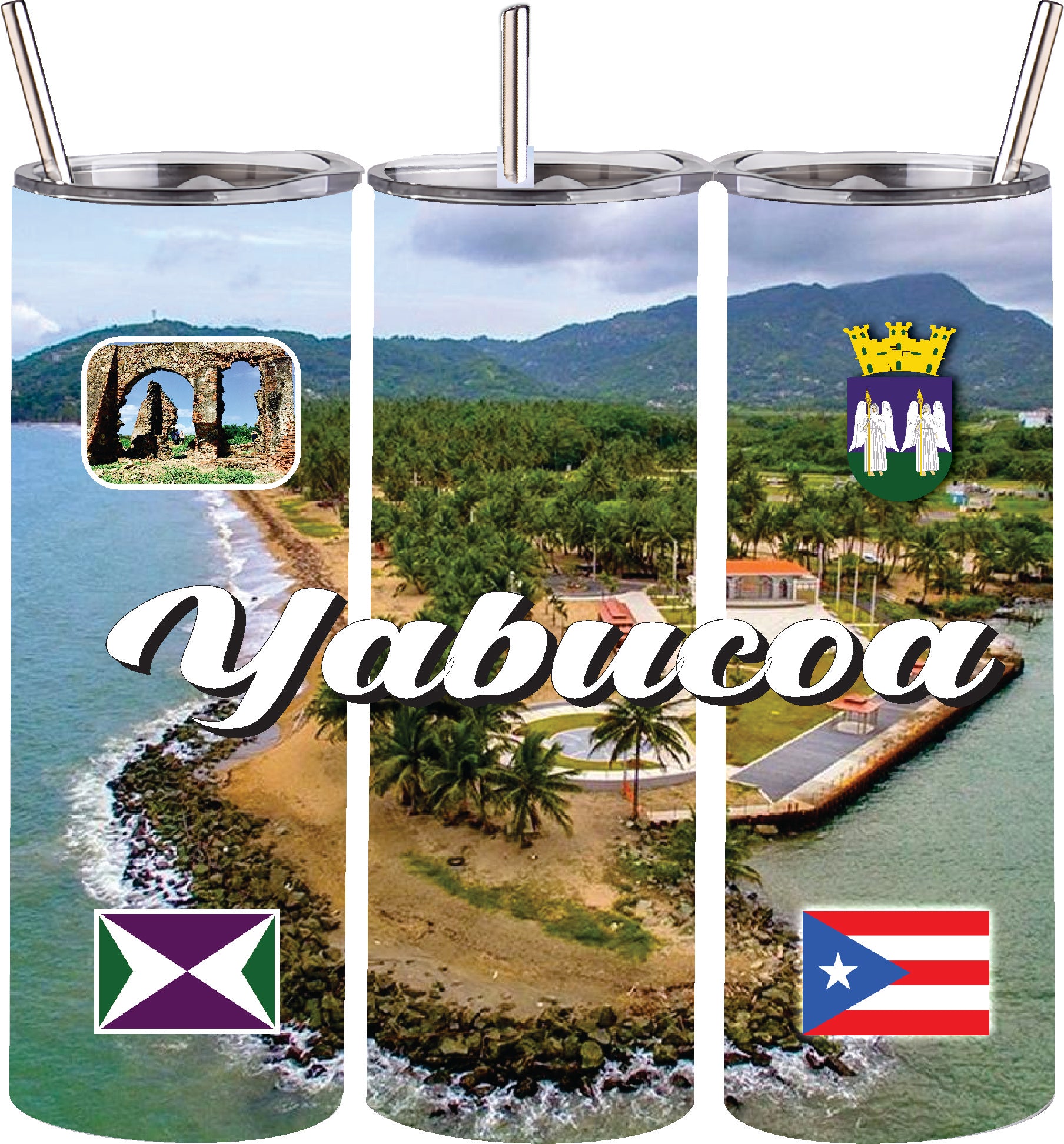 Puerto Rico and 78 Tows 20oz Double Wall S. Steel Tumbler with Straw Hot & Cold