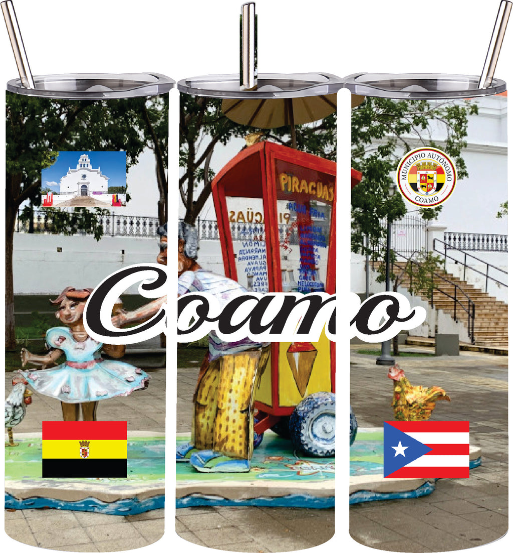 Vaso de acero inoxidable de doble pared de 20 oz con pajita para bebidas frías y calientes, Puerto Rico y 78 Tows
