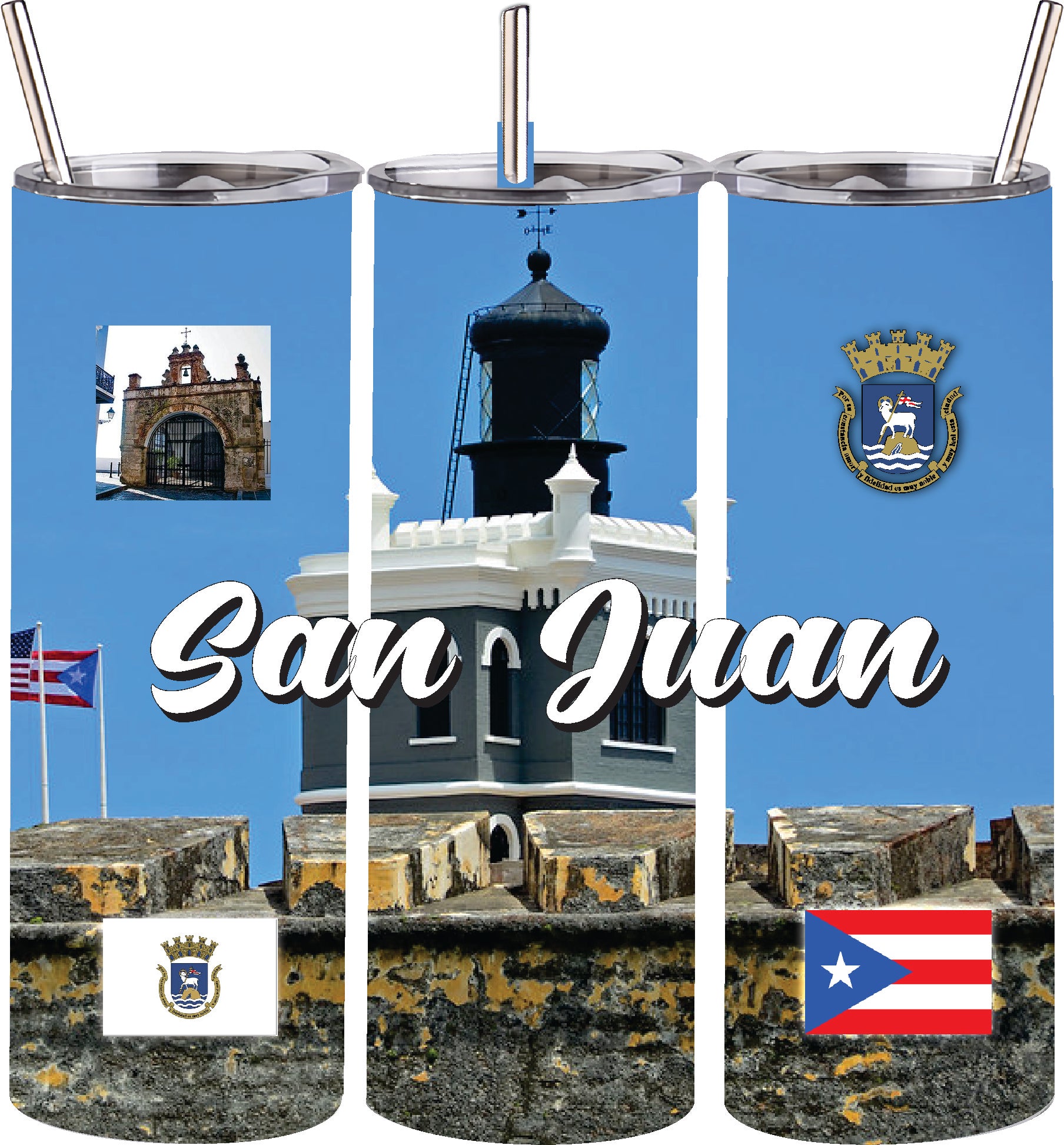 Puerto Rico and 78 Tows 20oz Double Wall S. Steel Tumbler with Straw Hot & Cold