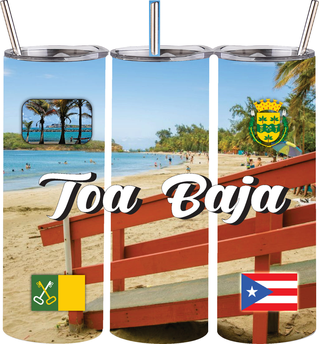 Vaso de acero inoxidable de doble pared de 20 oz con pajita para bebidas frías y calientes, Puerto Rico y 78 Tows