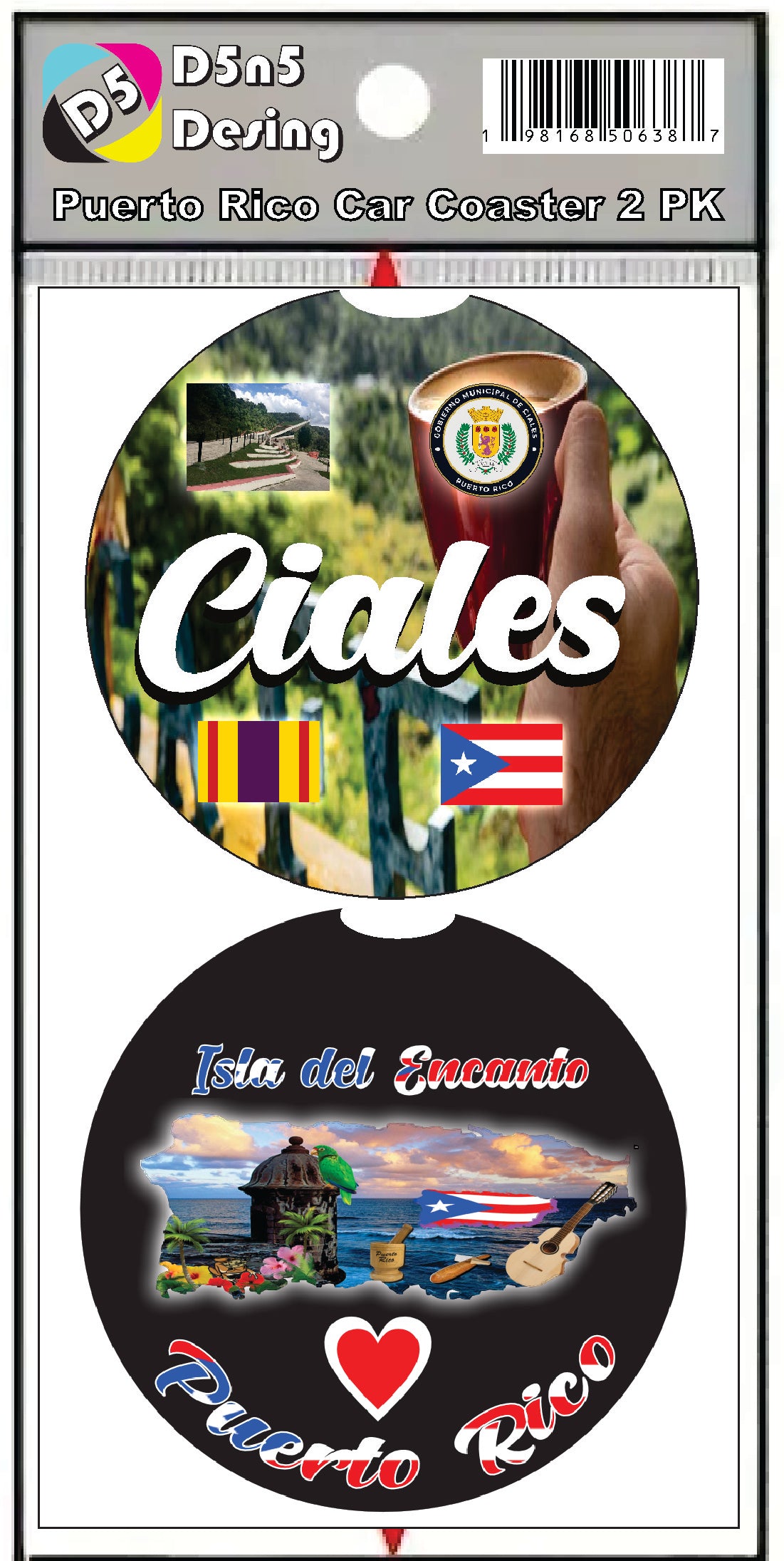 Posavasos de goma para coche de 2 piezas de Puerto Rico y 78 pueblos