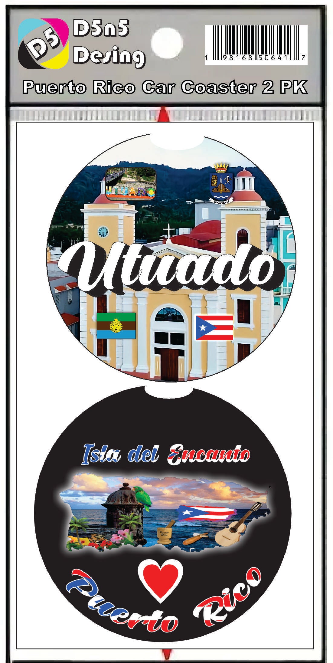 Posavasos de goma para coche de 2 piezas de Puerto Rico y 78 pueblos