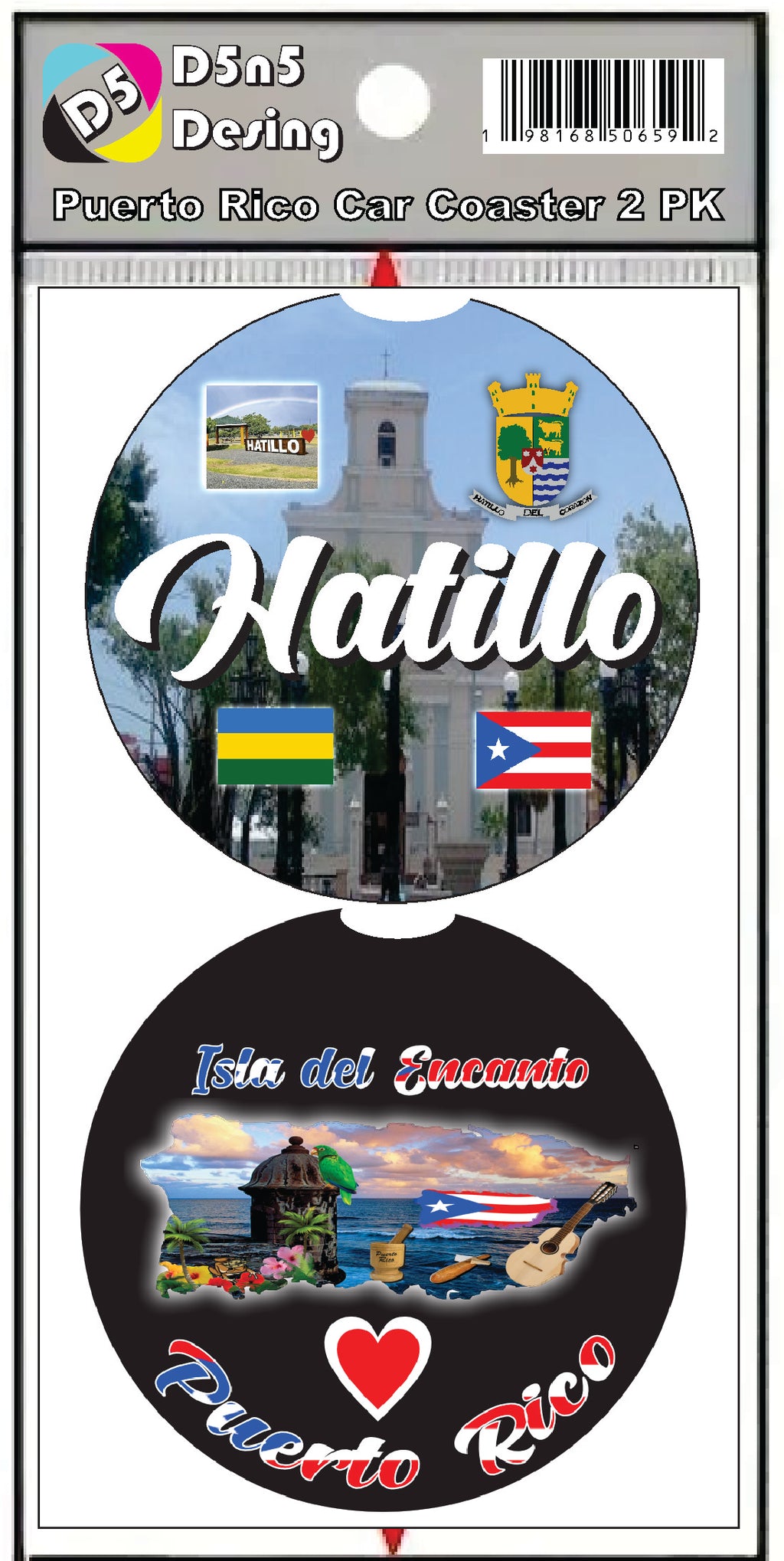 Posavasos de goma para coche de 2 piezas de Puerto Rico y 78 pueblos