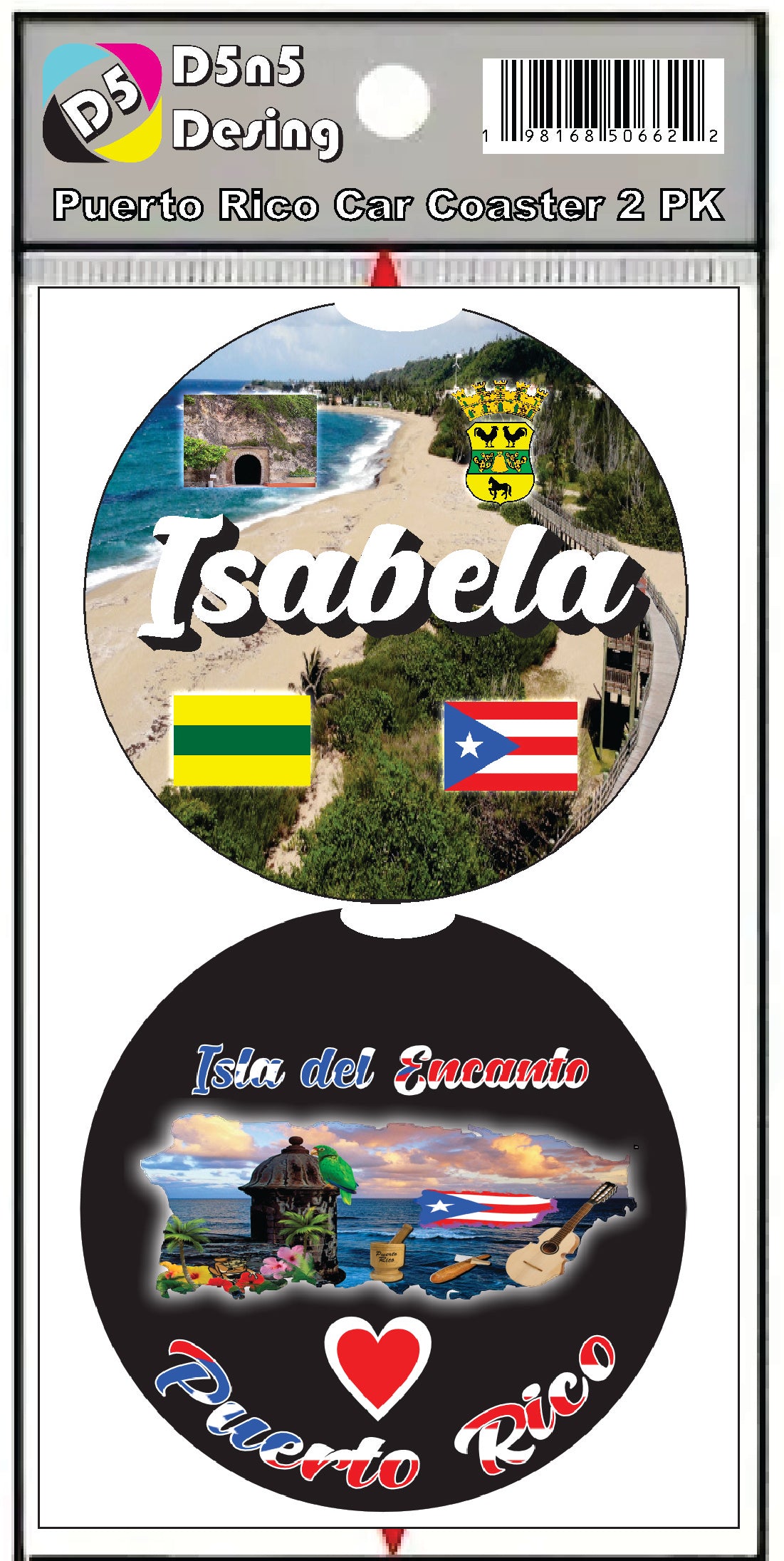 Posavasos de goma para coche de 2 piezas de Puerto Rico y 78 pueblos