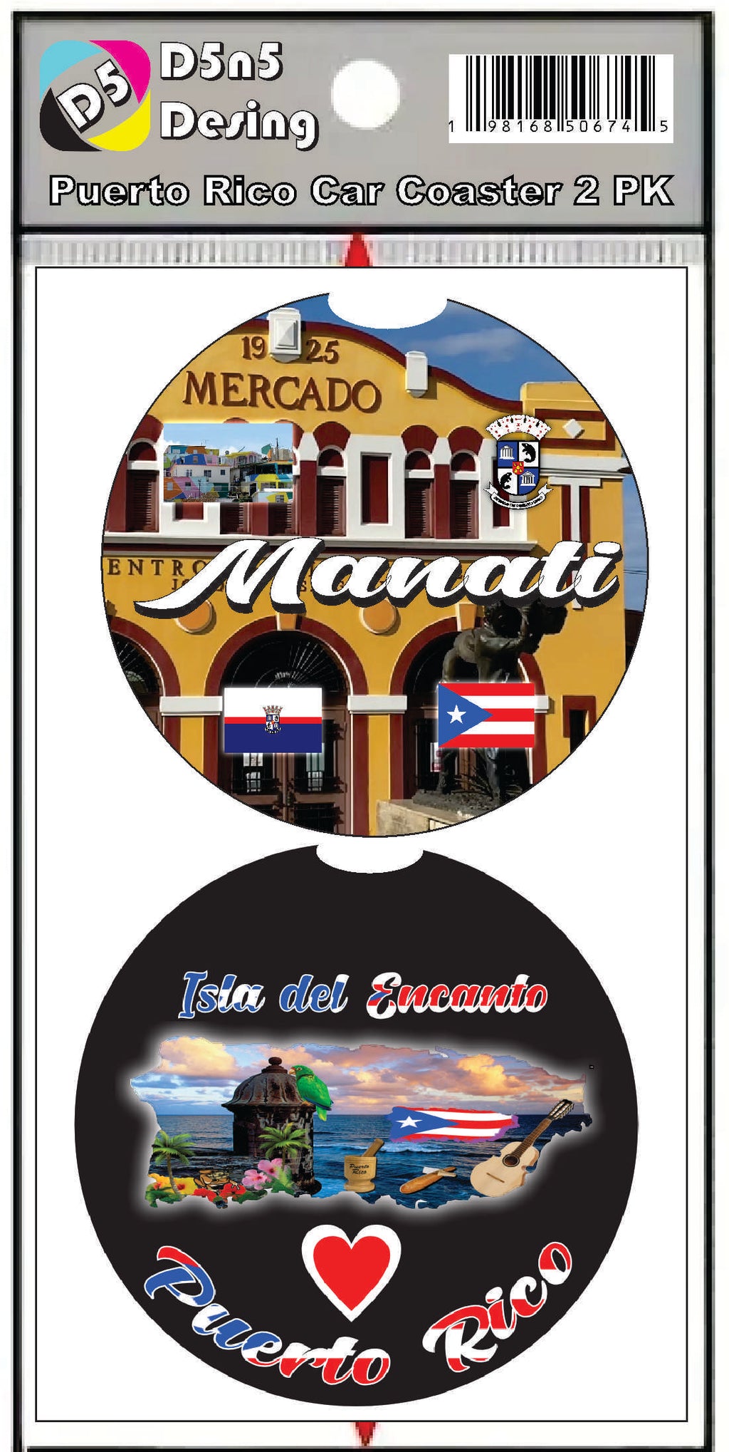 Posavasos de goma para coche de 2 piezas de Puerto Rico y 78 pueblos