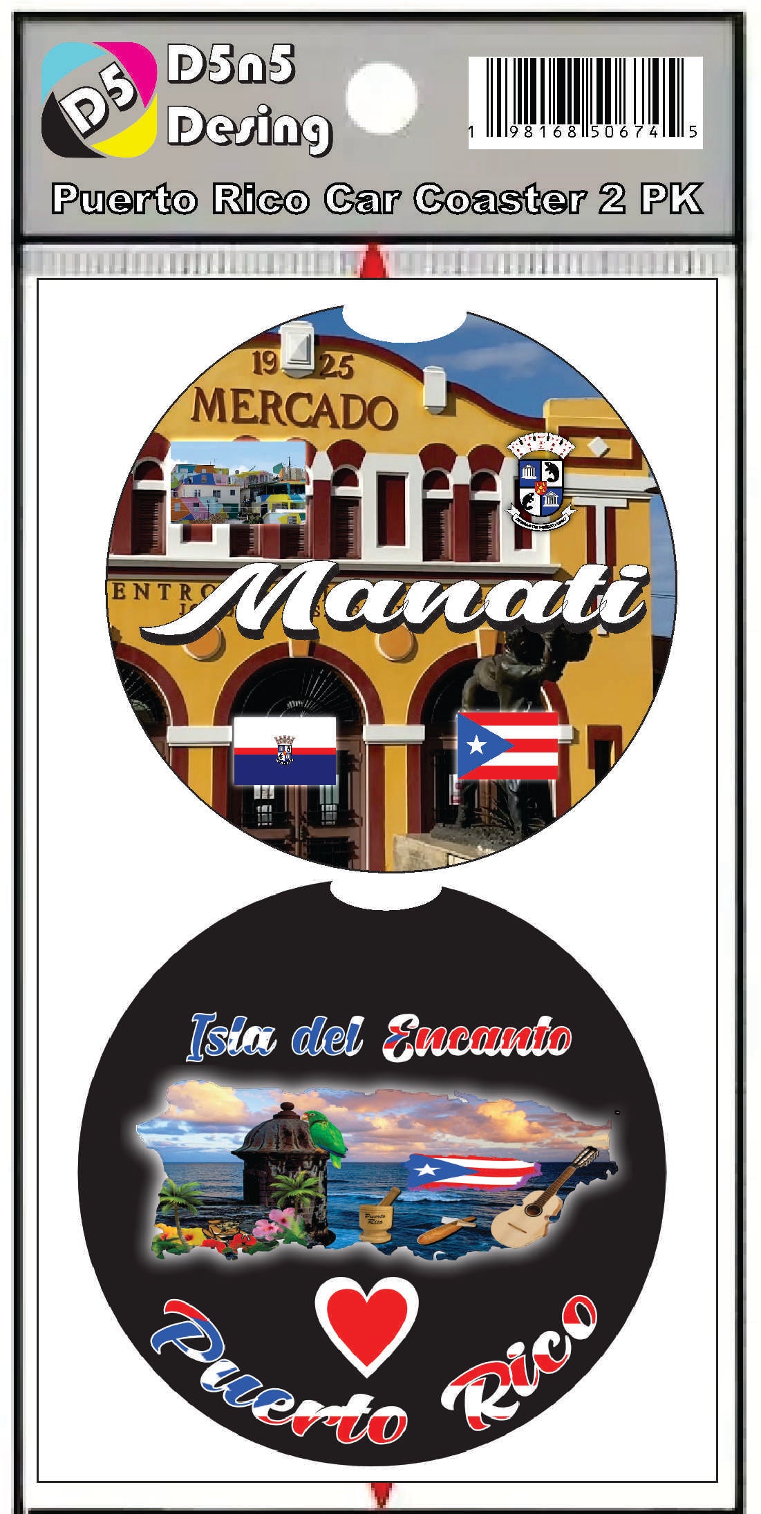 Posavasos de goma para coche de 2 piezas de Puerto Rico y 78 pueblos