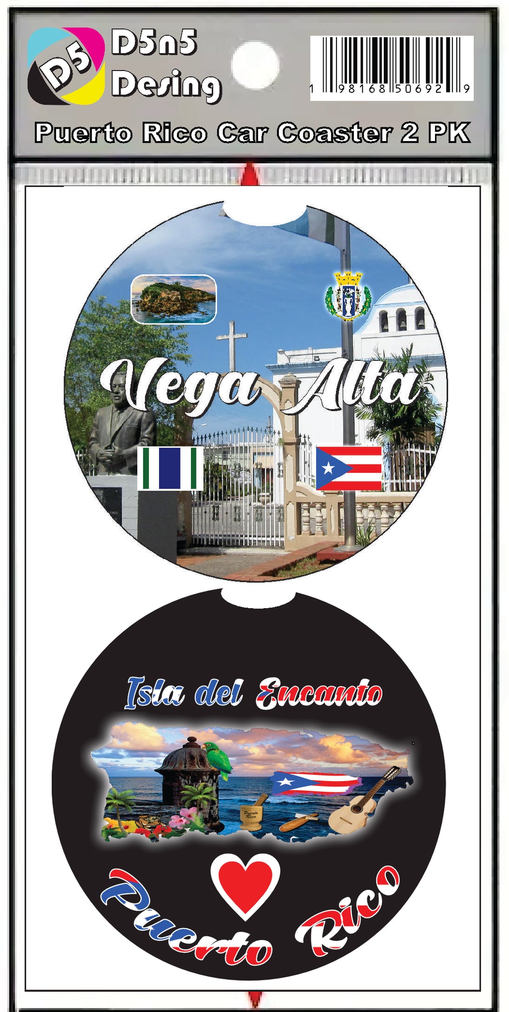 Posavasos de goma para coche de 2 piezas de Puerto Rico y 78 pueblos