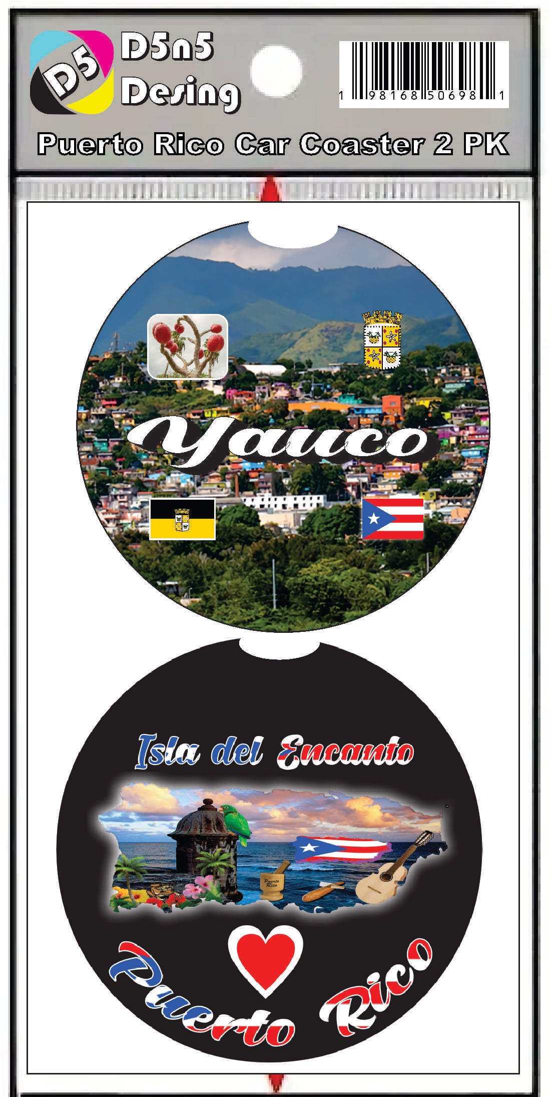 Posavasos de goma para coche de 2 piezas de Puerto Rico y 78 pueblos
