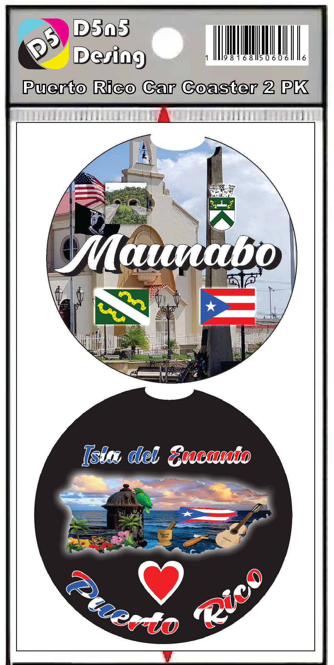 Posavasos de goma para coche de 2 piezas de Puerto Rico y 78 pueblos