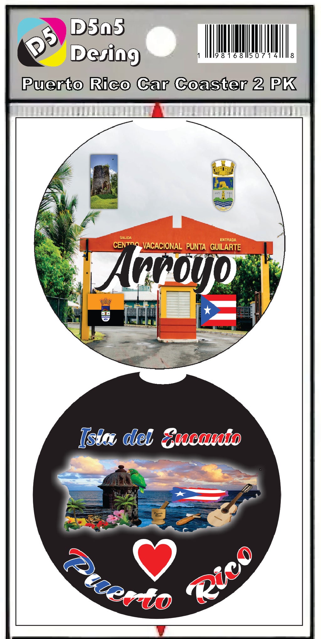 Posavasos de goma para coche de 2 piezas de Puerto Rico y 78 pueblos