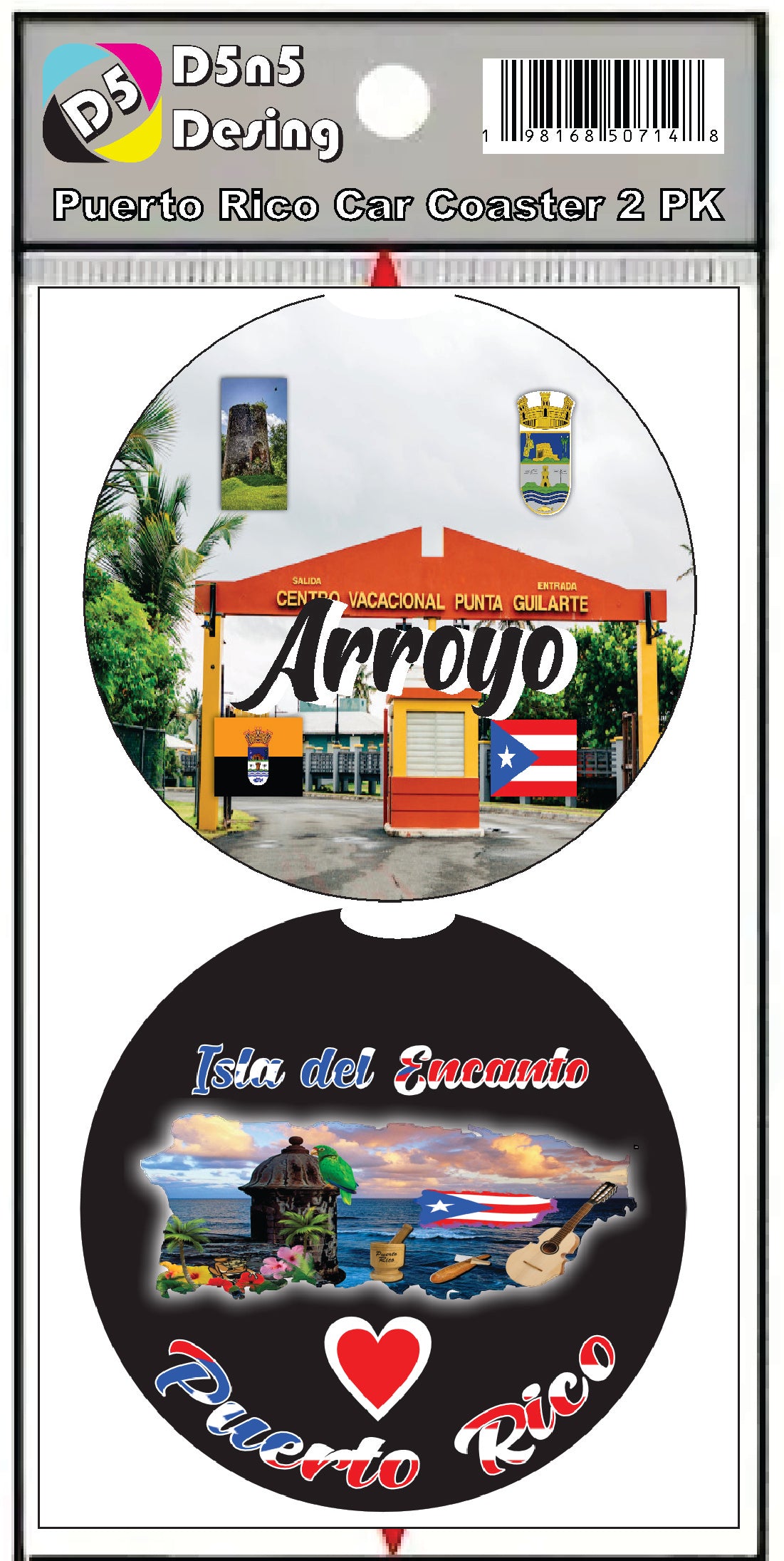 Posavasos de goma para coche de 2 piezas de Puerto Rico y 78 pueblos