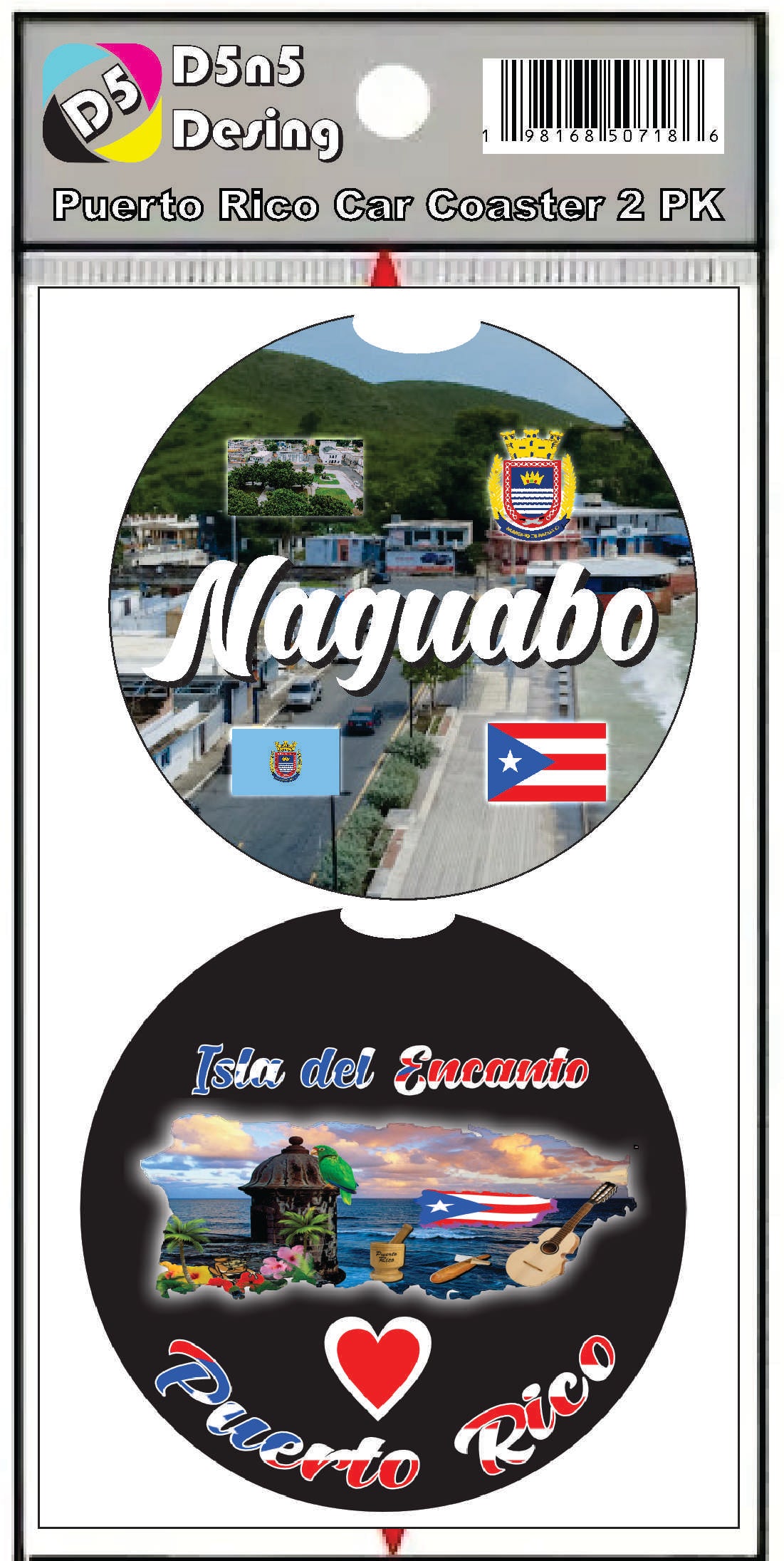 Posavasos de goma para coche de 2 piezas de Puerto Rico y 78 pueblos