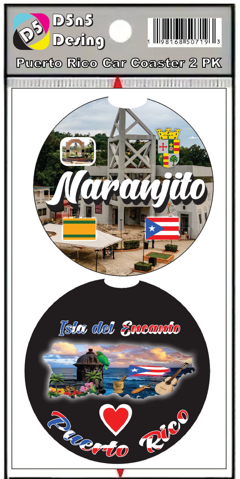 Posavasos de goma para coche de 2 piezas de Puerto Rico y 78 pueblos