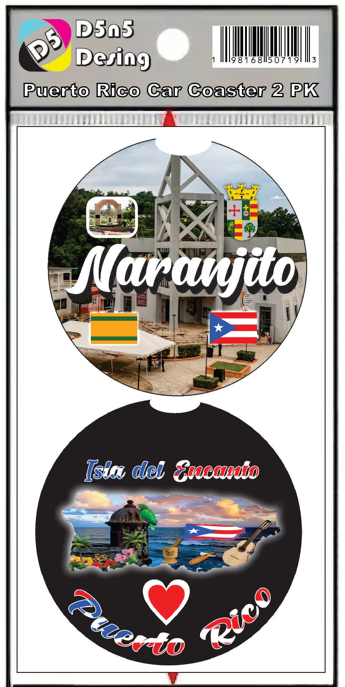 Posavasos de goma para coche de 2 piezas de Puerto Rico y 78 pueblos