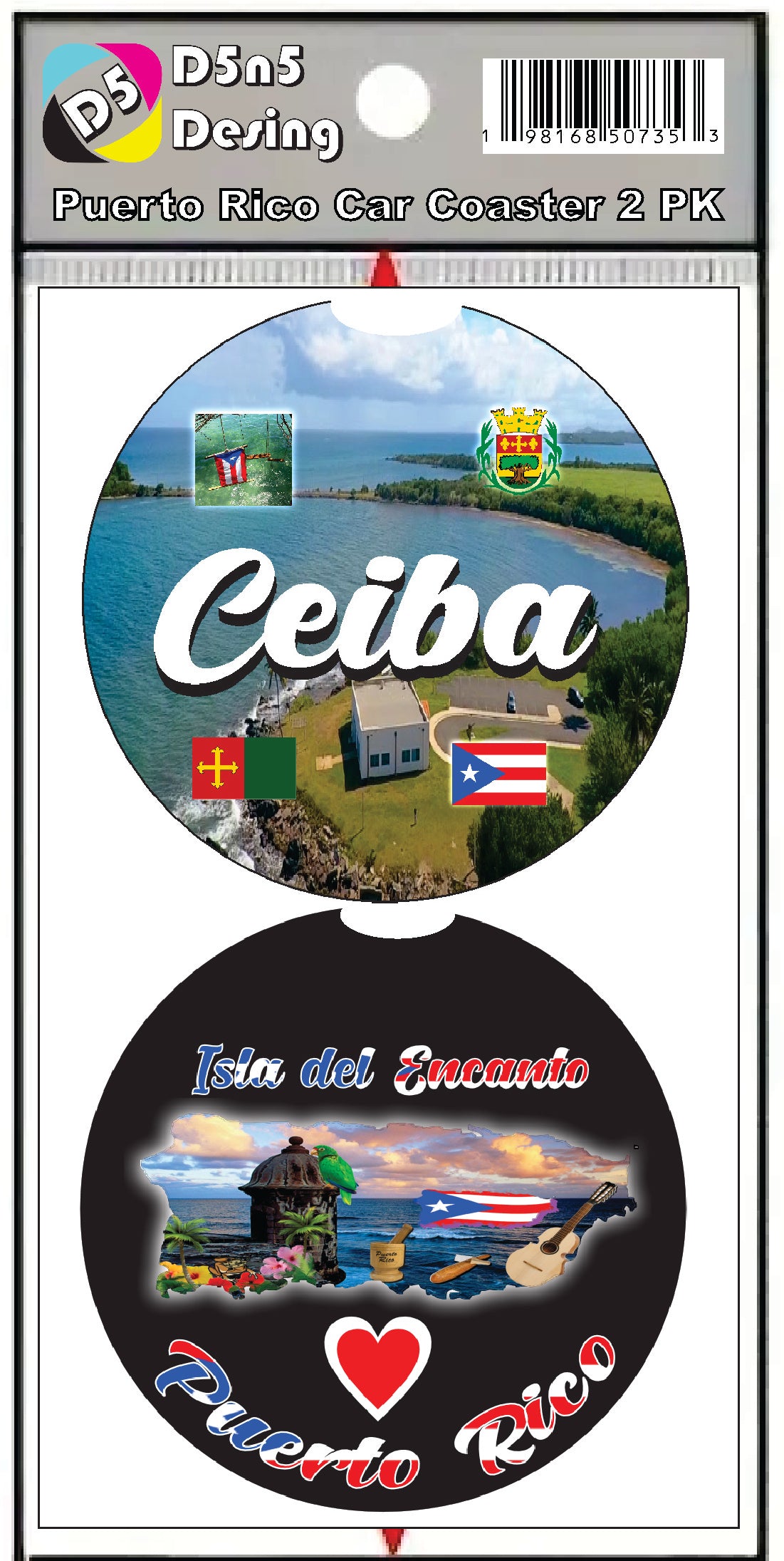 Posavasos de goma para coche de 2 piezas de Puerto Rico y 78 pueblos
