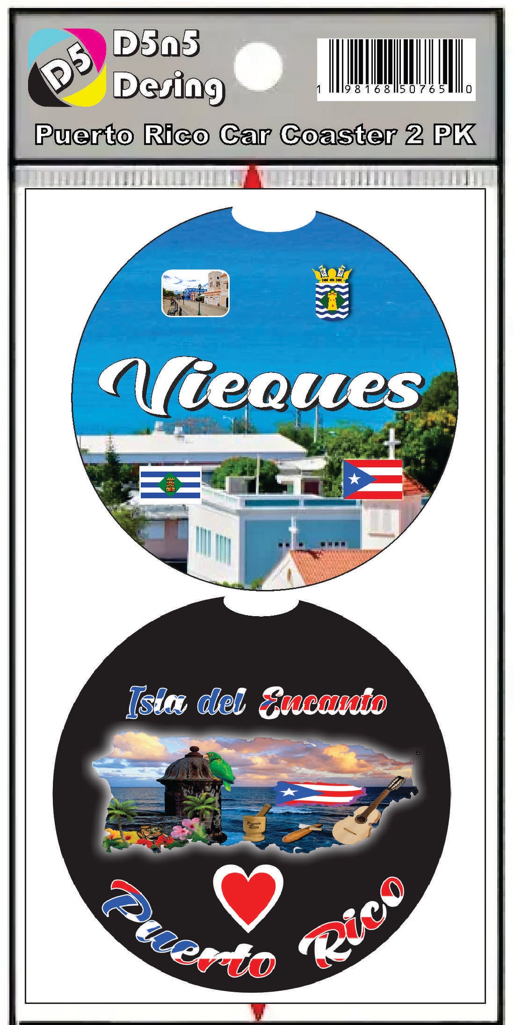 Posavasos de goma para coche de 2 piezas de Puerto Rico y 78 pueblos