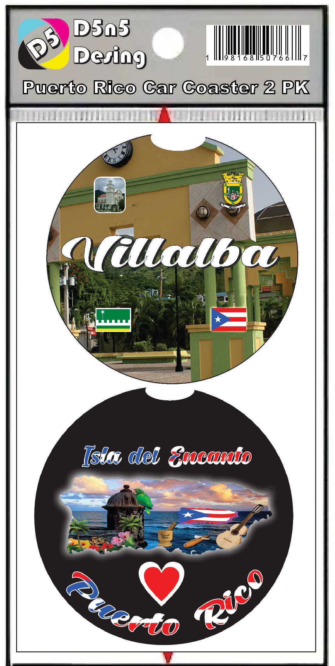 Posavasos de goma para coche de 2 piezas de Puerto Rico y 78 pueblos