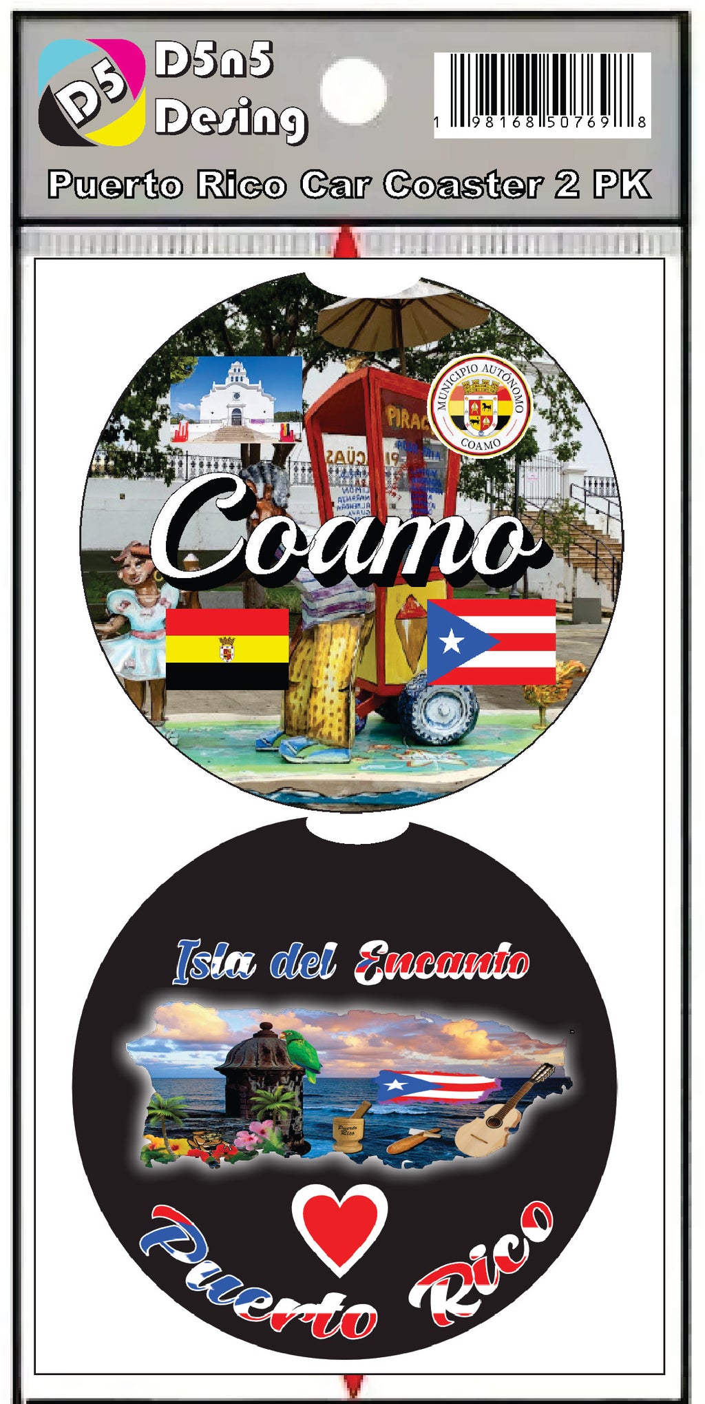 Posavasos de goma para coche de 2 piezas de Puerto Rico y 78 pueblos