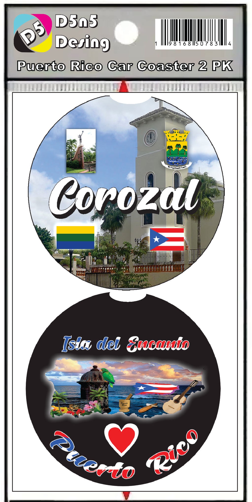 Posavasos de goma para coche de 2 piezas de Puerto Rico y 78 pueblos