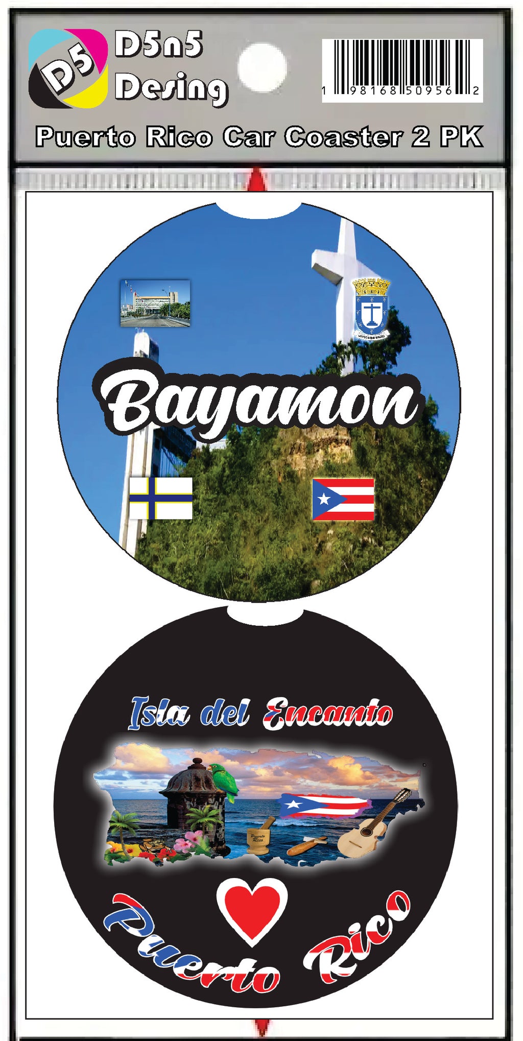 Posavasos de goma para coche de 2 piezas de Puerto Rico y 78 pueblos