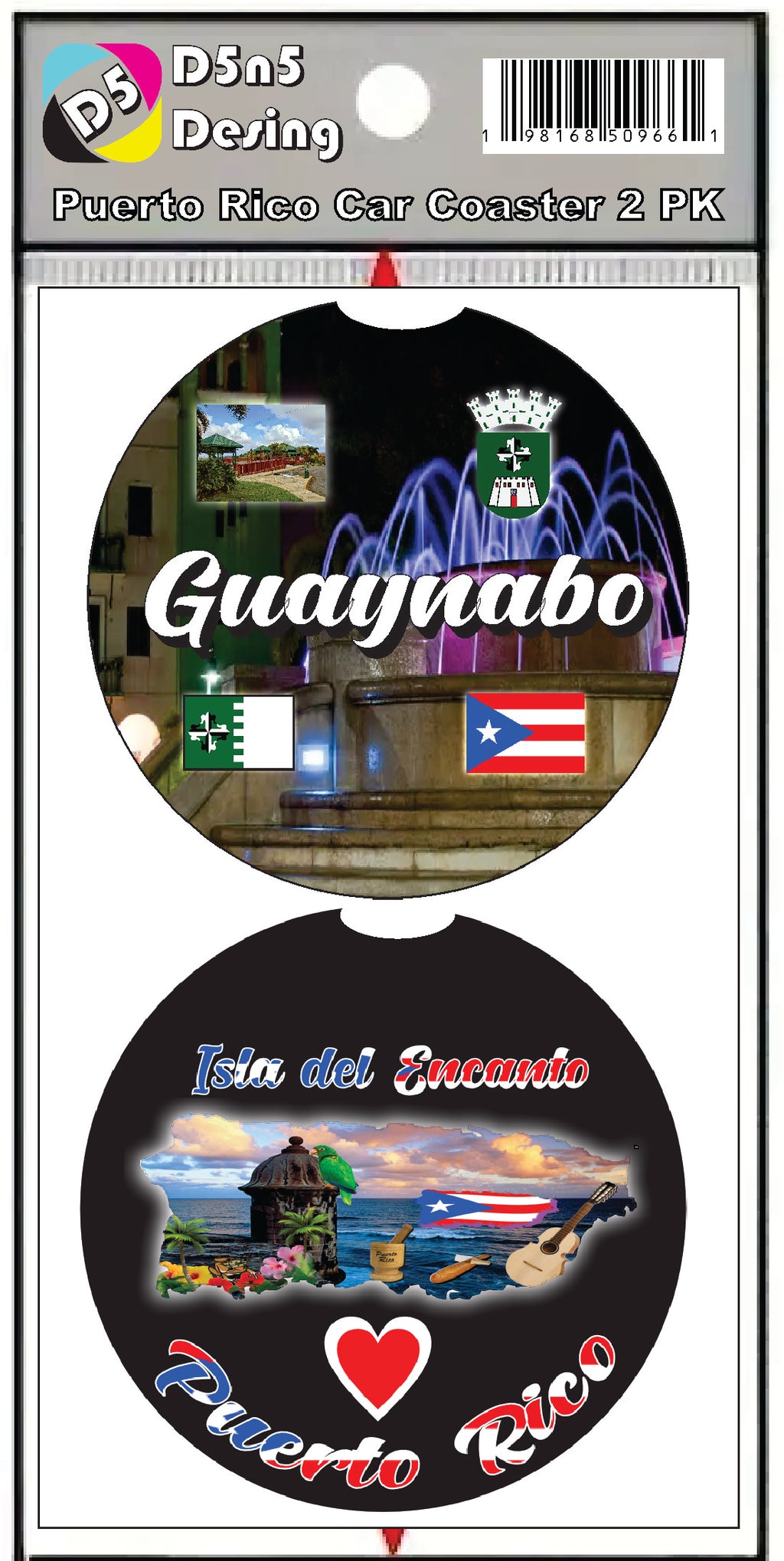 Posavasos de goma para coche de 2 piezas de Puerto Rico y 78 pueblos