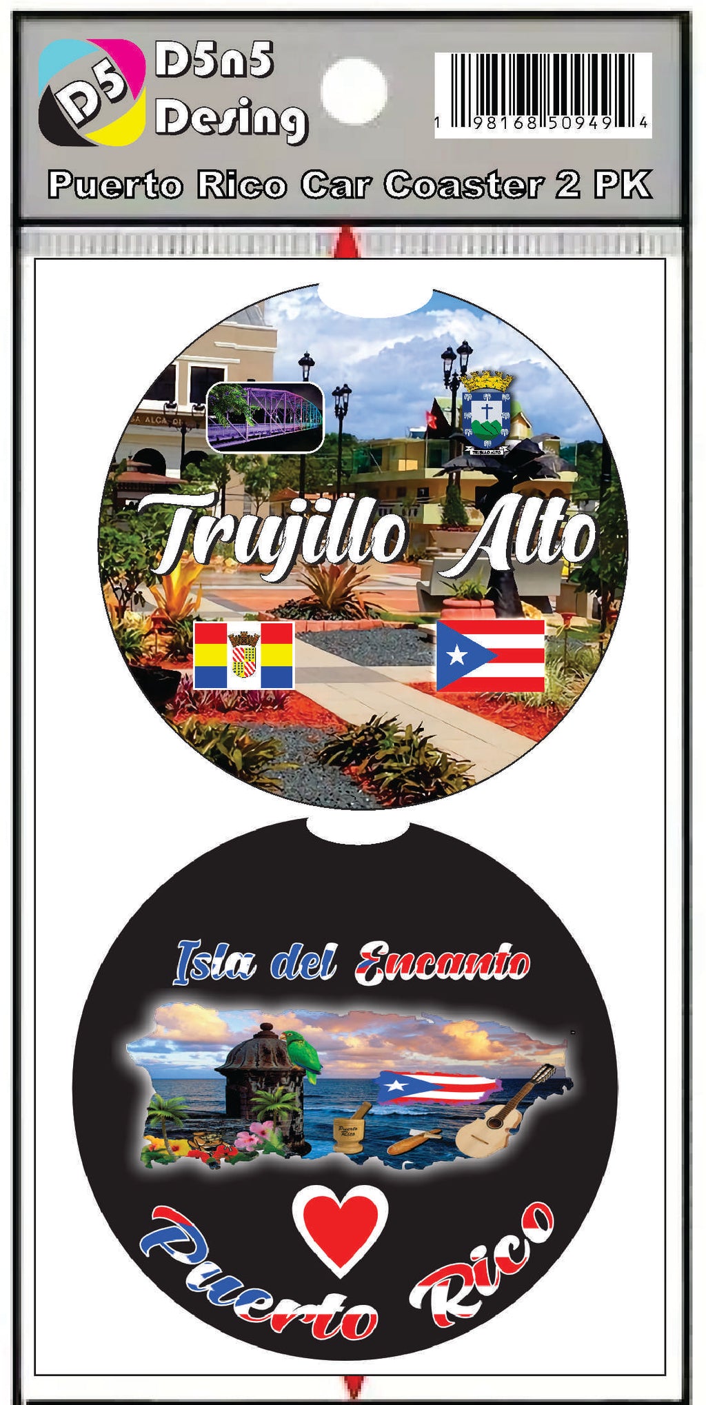 Posavasos de goma para coche de 2 piezas de Puerto Rico y 78 pueblos