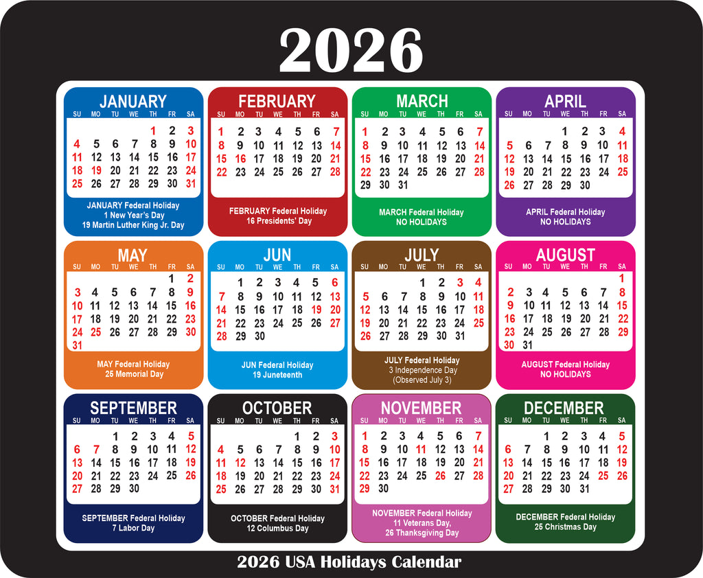 2026 Calendar Mouse Pad with Holidays Non-Slip Rubber Base Desk Mat Office Gift