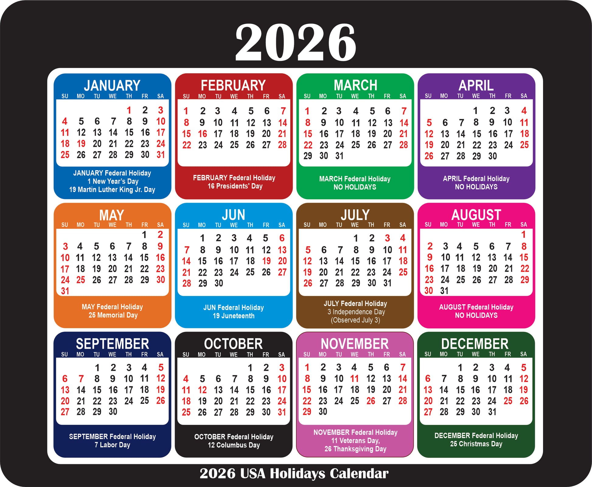 2026 Calendar Mouse Pad with Holidays Non-Slip Rubber Base Desk Mat Office Gift