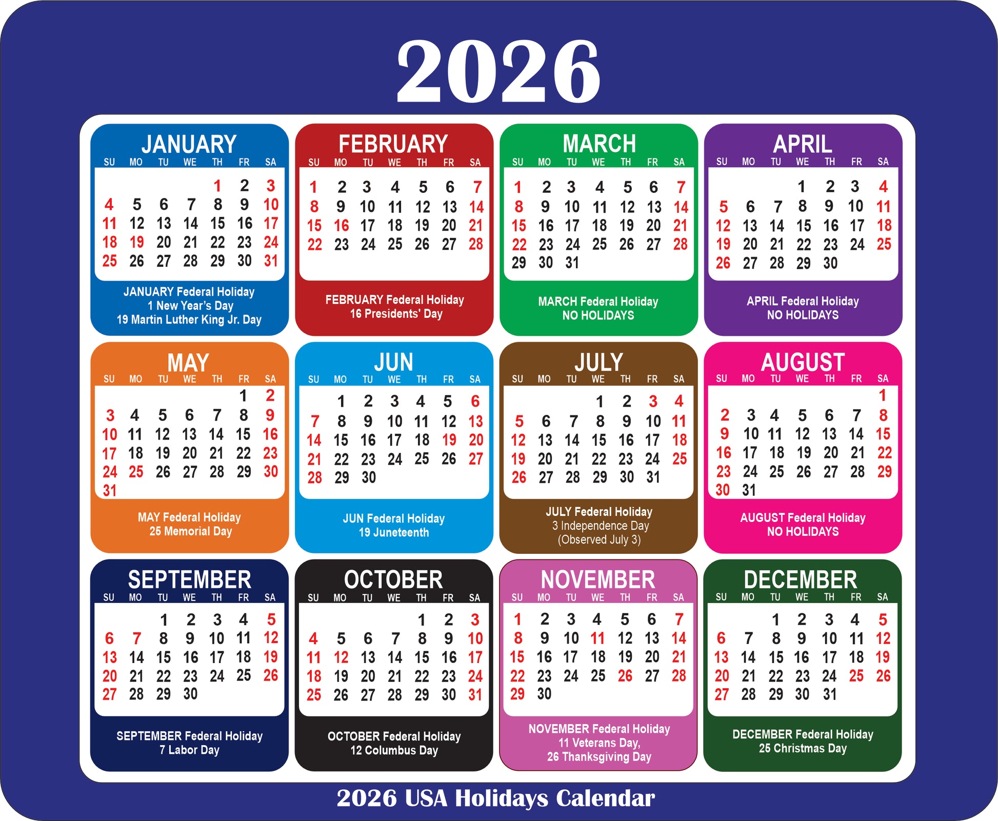 2026 Calendar Mouse Pad with Holidays Non-Slip Rubber Base Desk Mat Office Gift