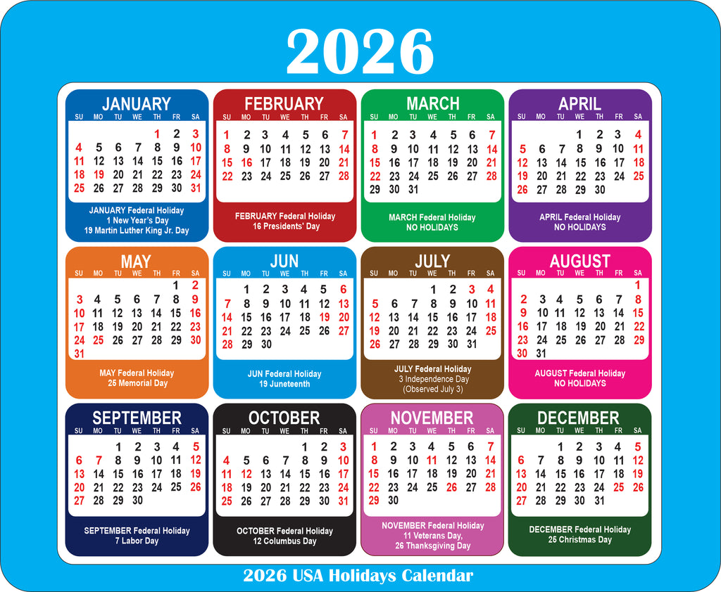 2026 Calendar Mouse Pad with Holidays Non-Slip Rubber Base Desk Mat Office Gift