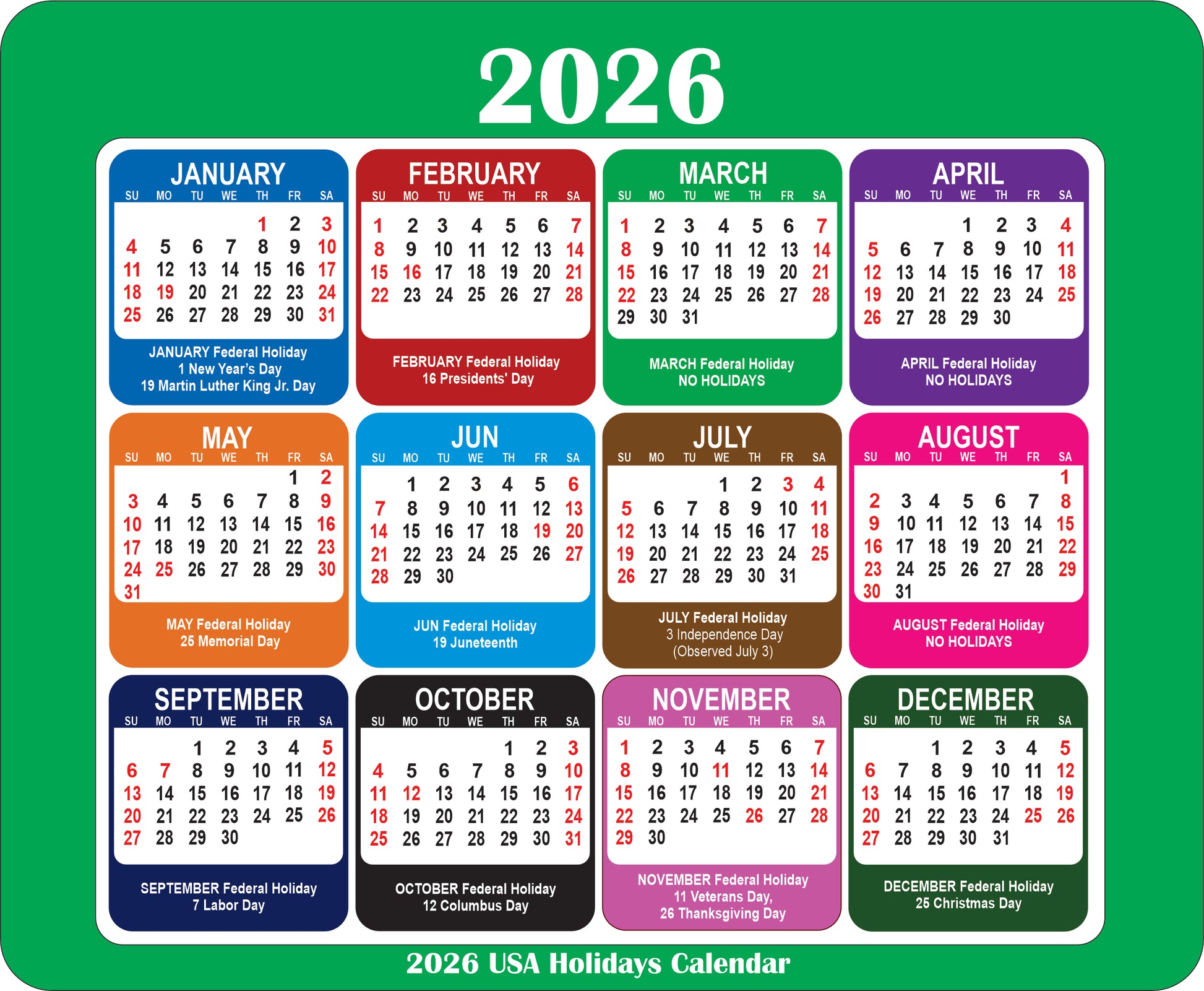 2026 Calendar Mouse Pad with Holidays Non-Slip Rubber Base Desk Mat Office Gift