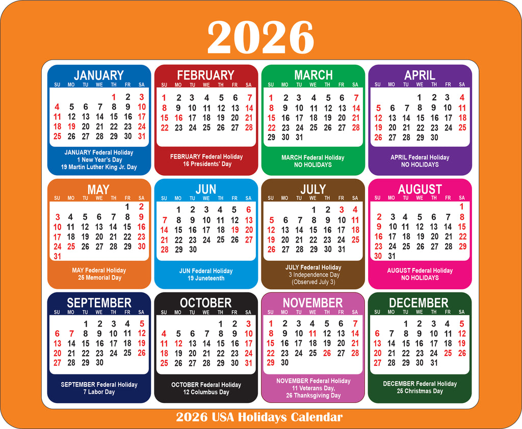 2026 Calendar Mouse Pad with Holidays Non-Slip Rubber Base Desk Mat Office Gift