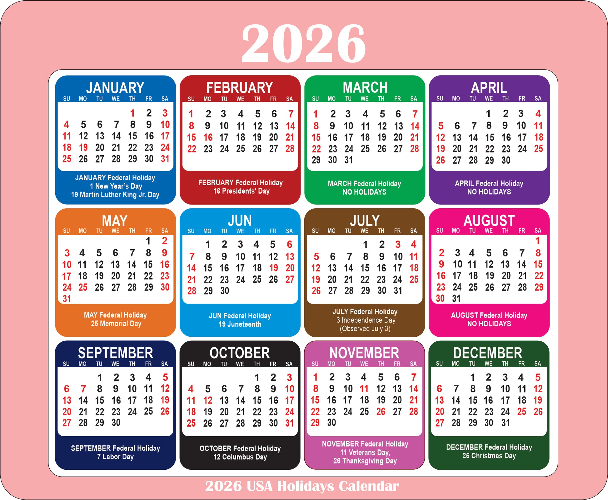 2026 Calendar Mouse Pad with Holidays Non-Slip Rubber Base Desk Mat Office Gift