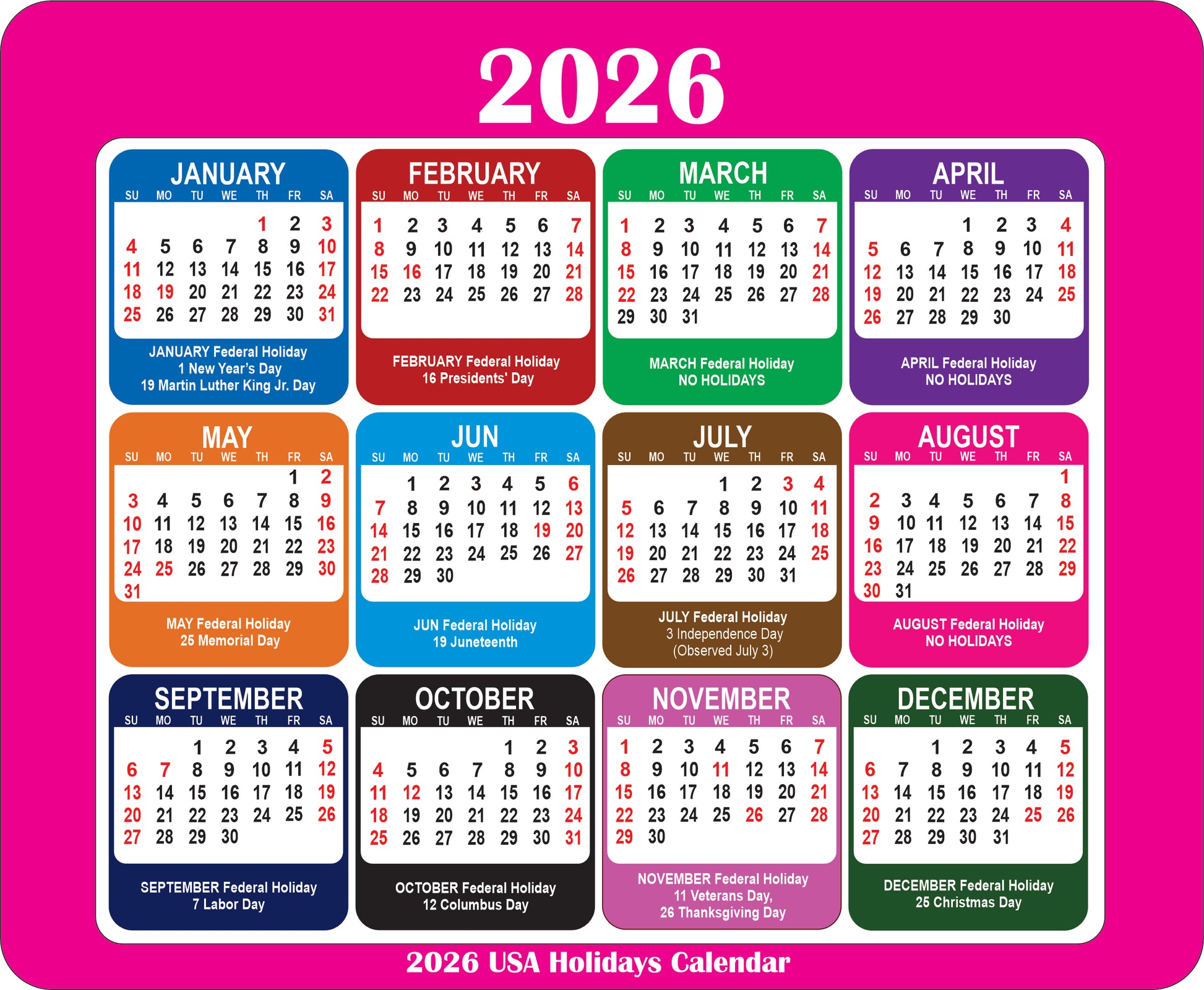 2026 Calendar Mouse Pad with Holidays Non-Slip Rubber Base Desk Mat Office Gift