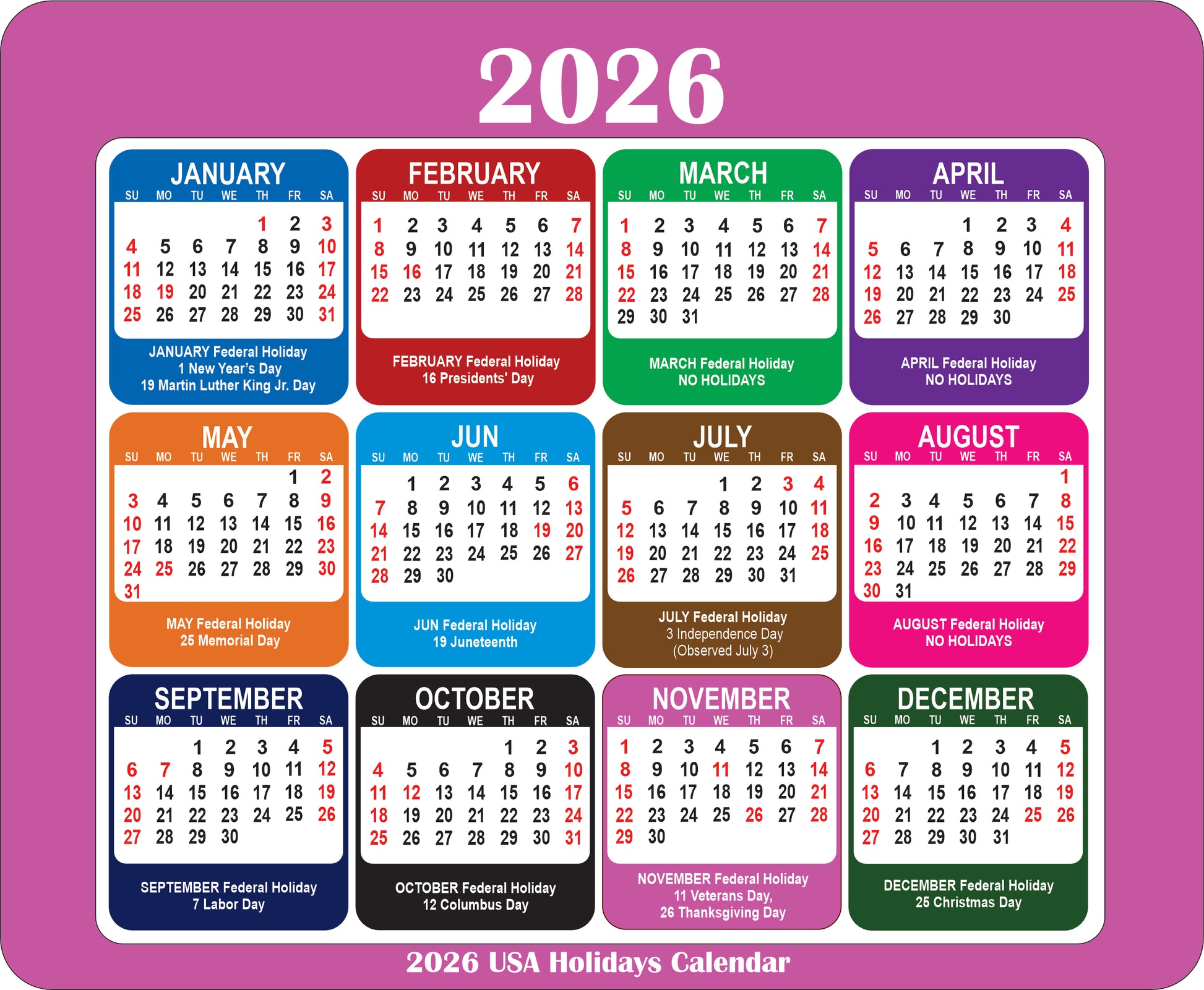 2026 Calendar Mouse Pad with Holidays Non-Slip Rubber Base Desk Mat Office Gift