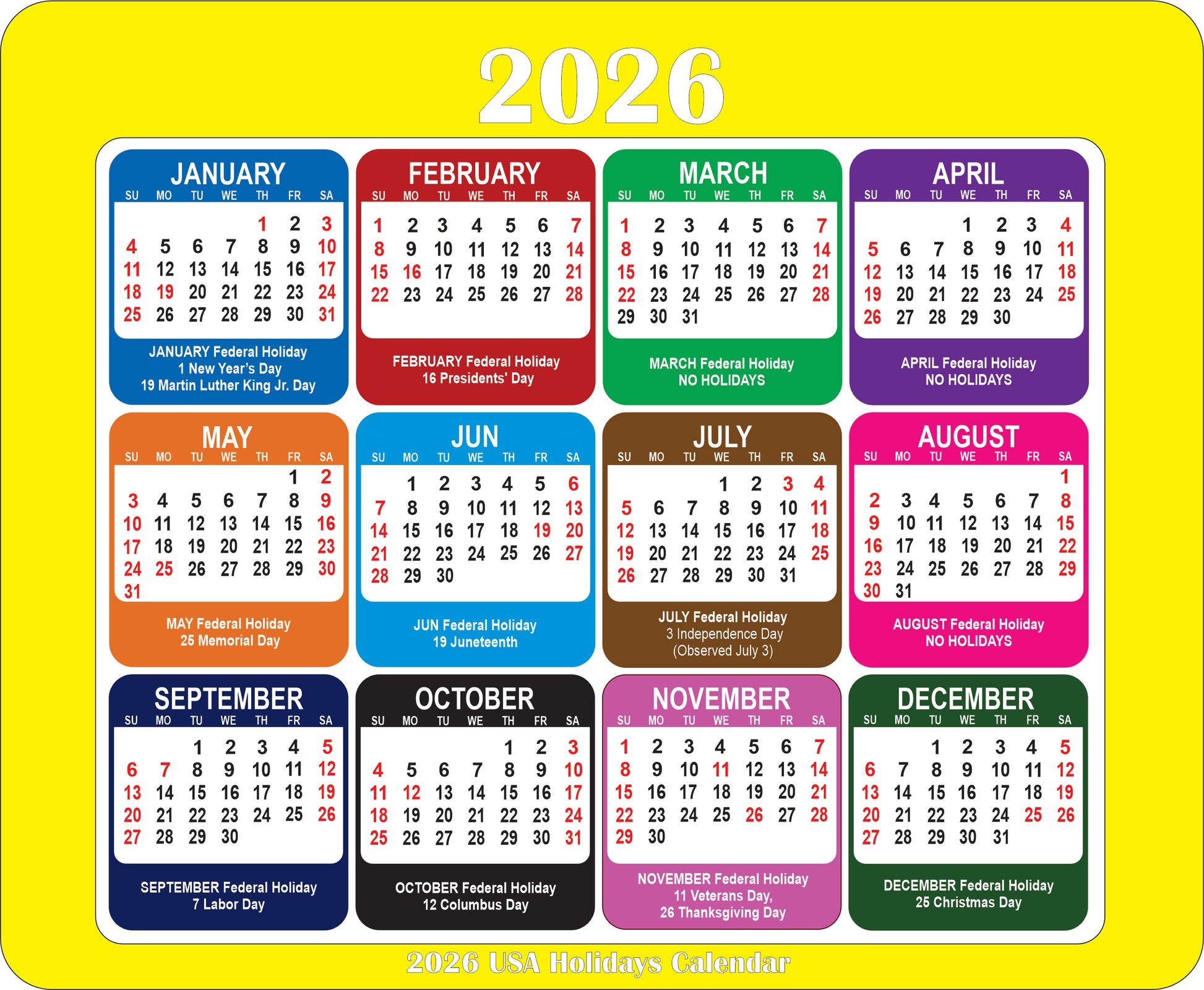 2026 Calendar Mouse Pad with Holidays Non-Slip Rubber Base Desk Mat Office Gift