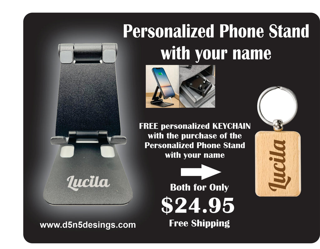 Soporte para teléfono y llavero "Oferta especial" Soporte plegable de aleación de aluminio de doble eje Color negro personalizado