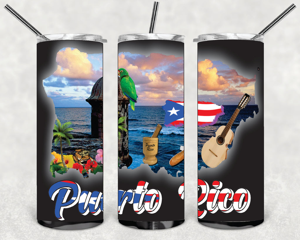 Vaso de acero inoxidable de doble pared de 20 oz con pajita para bebidas frías y calientes, Puerto Rico y 78 Tows