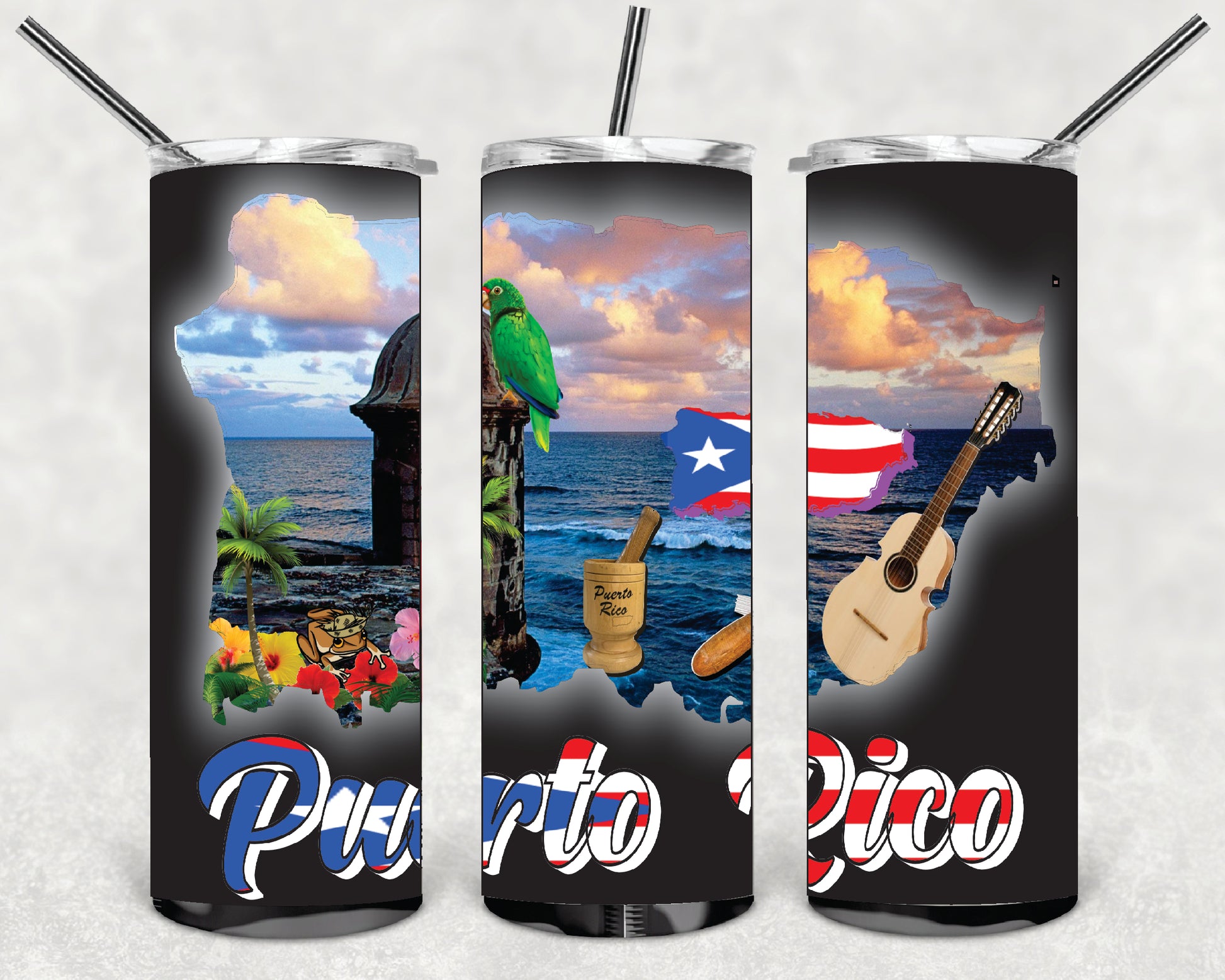 Puerto Rico and 78 Tows 20oz Double Wall S. Steel Tumbler with Straw Hot & Cold