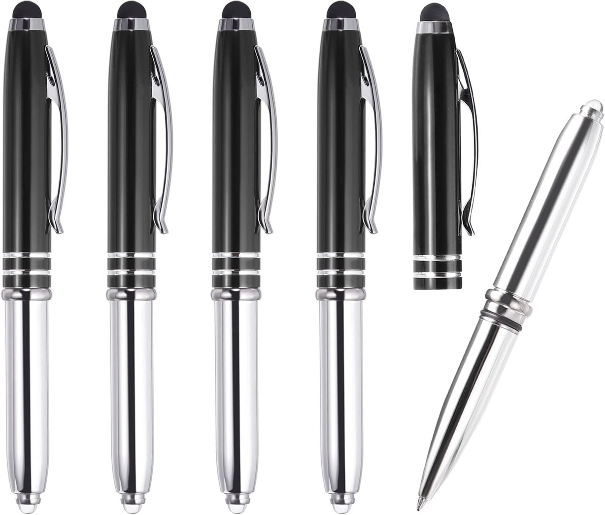 Ballpoint Presidential Stylus Tip and LED Flashlight, 5 Pack 3 in 1 Metal Pen Black Ink 1.0mm Medium Point Pick and Promo
